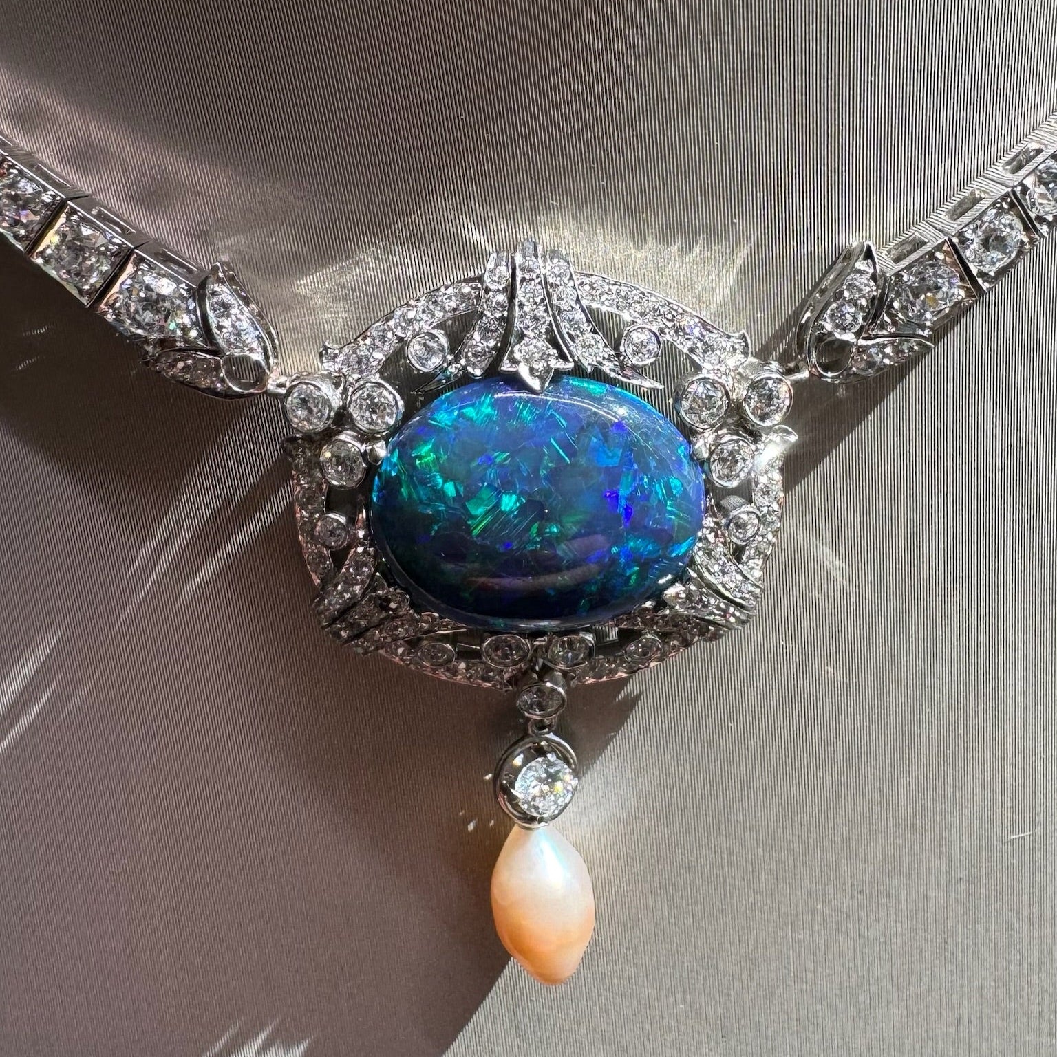 Marcus & Co. Edwardian Black Opal & Diamond Necklace