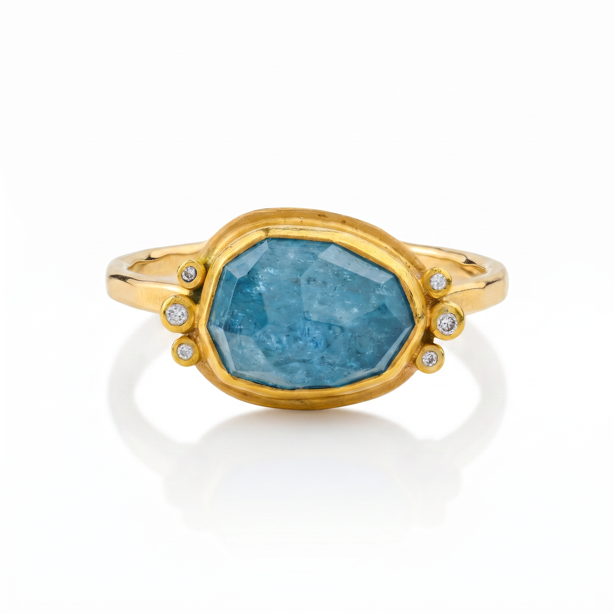 Modern Rose Cut Aquamarine & Diamond Ring in 18K Gold