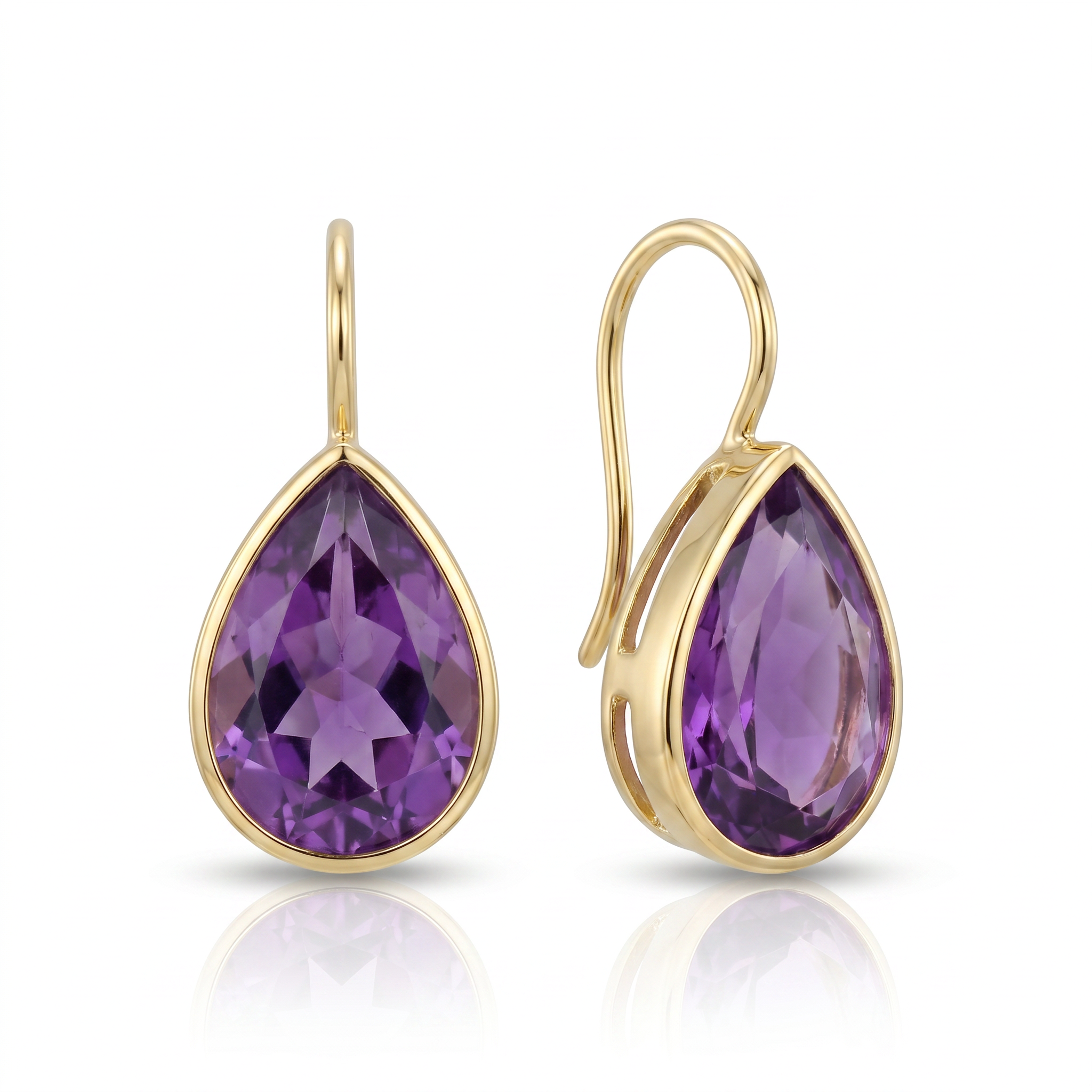 14K Yellow Gold Amethyst Pear Drop Earrings - 22.5mm