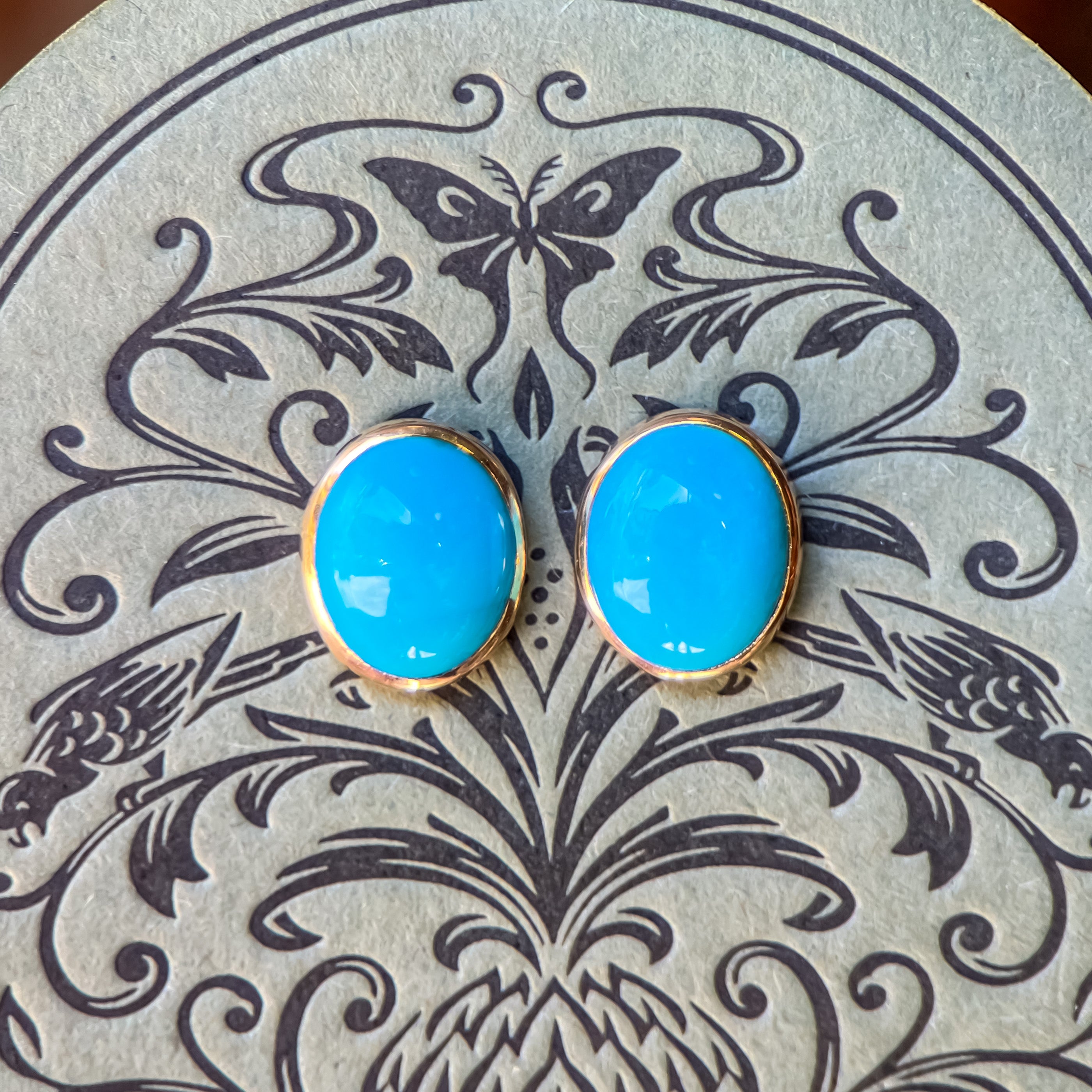 18K Natural Turquoise Bezel Stud Earrings