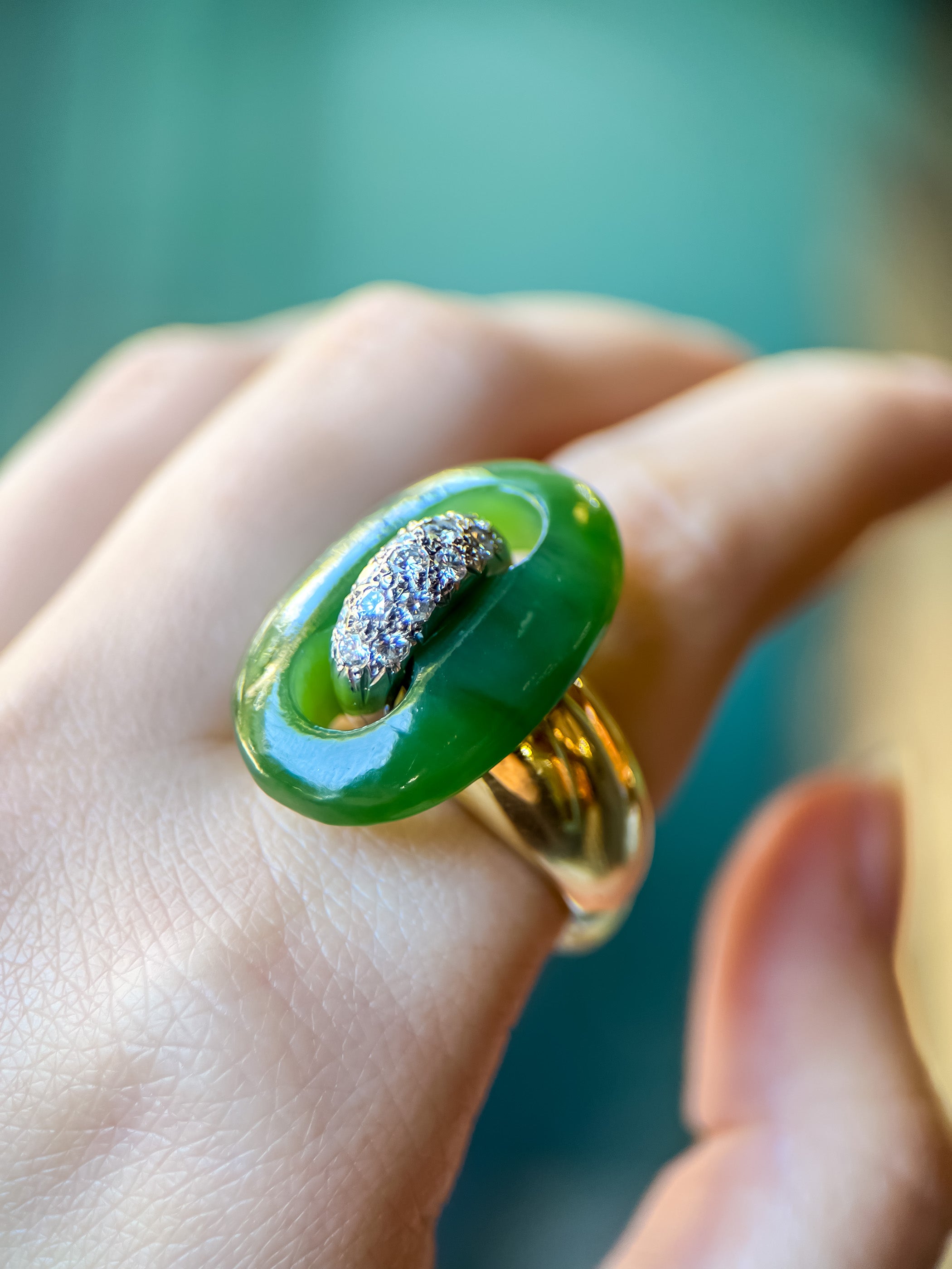Cellino Carved Jade & Diamond Ring
