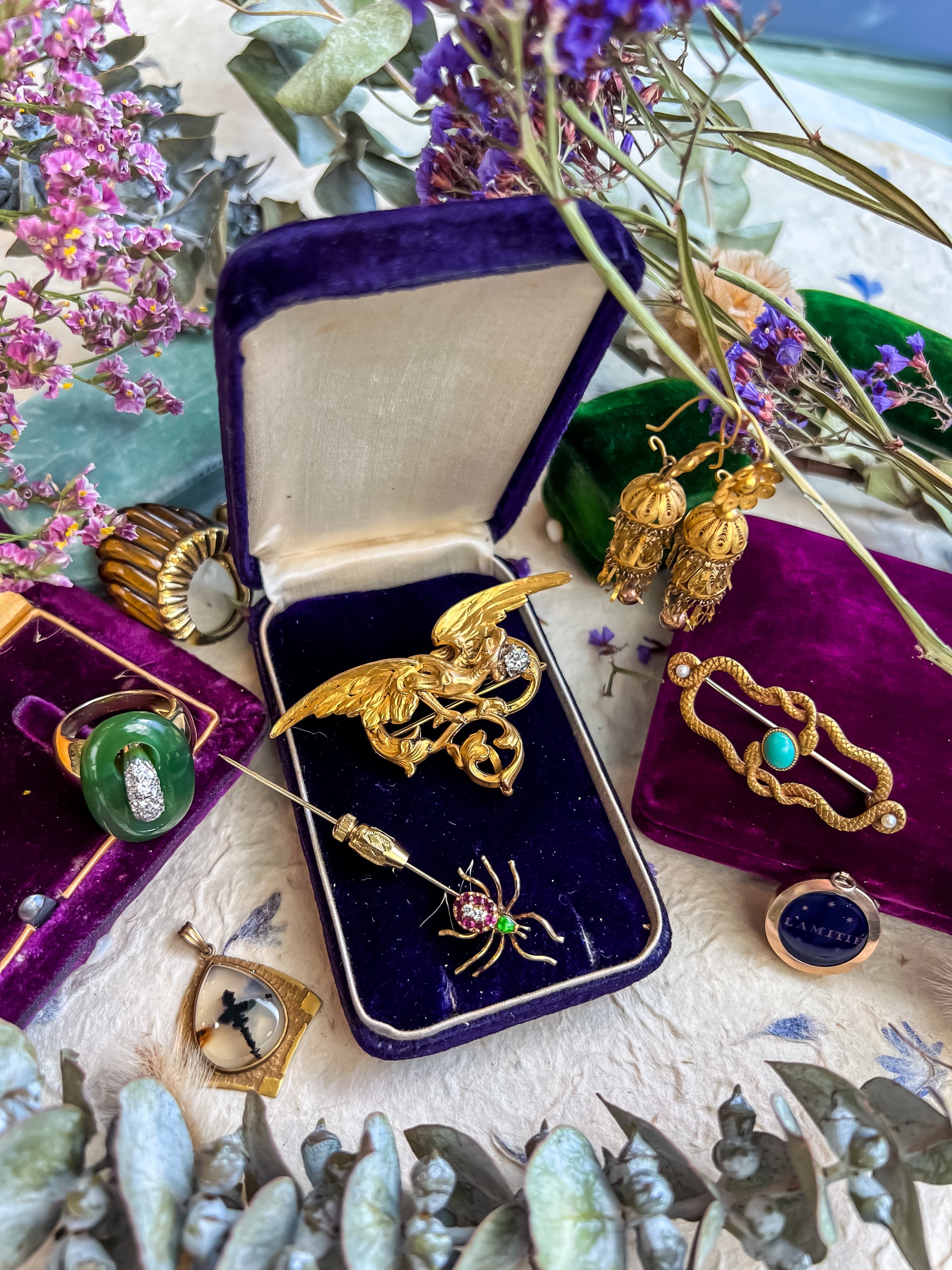 Victorian Ruby & Diamond Spider Stick Pin