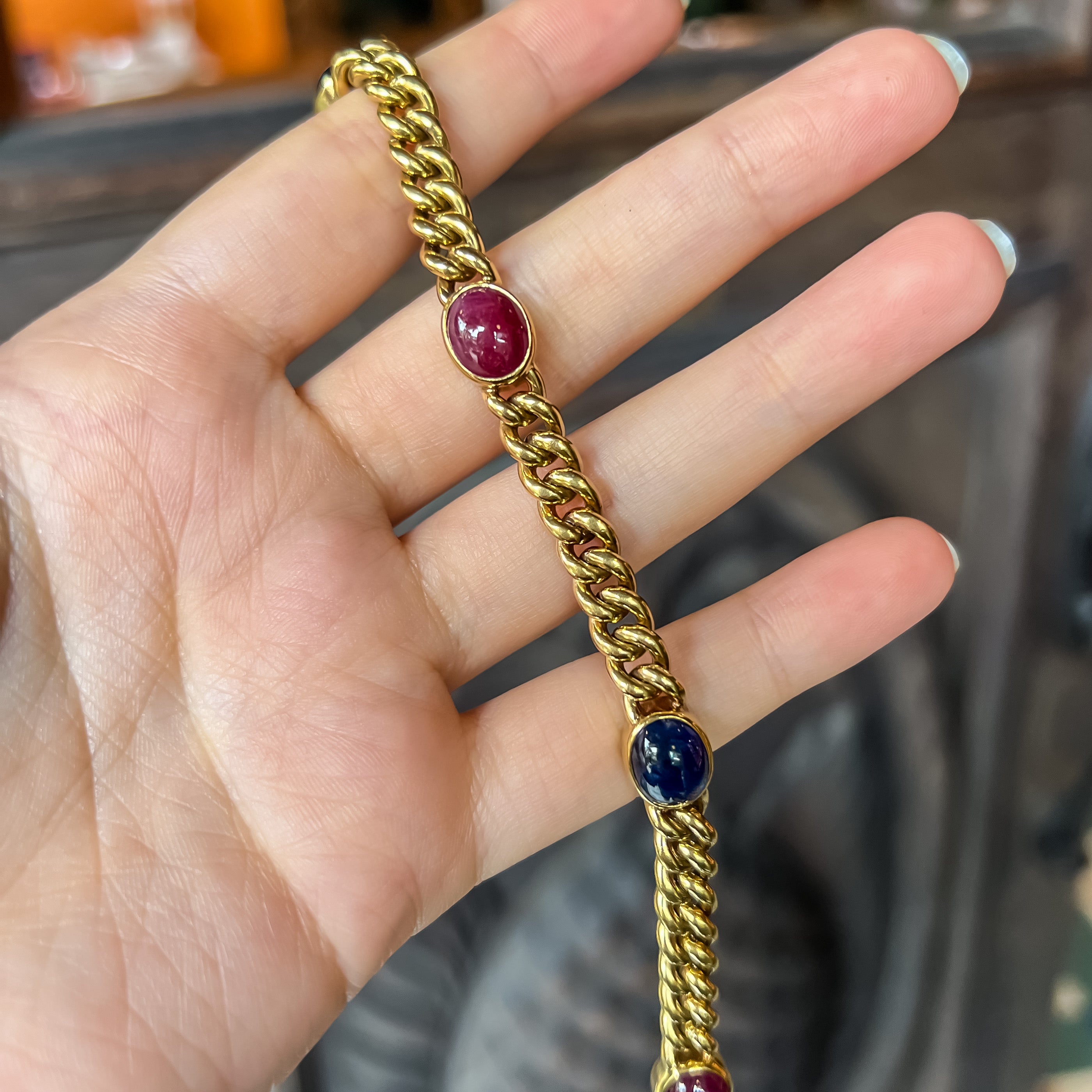 Vintage Ruby & Sapphire Curb Link Bracelet