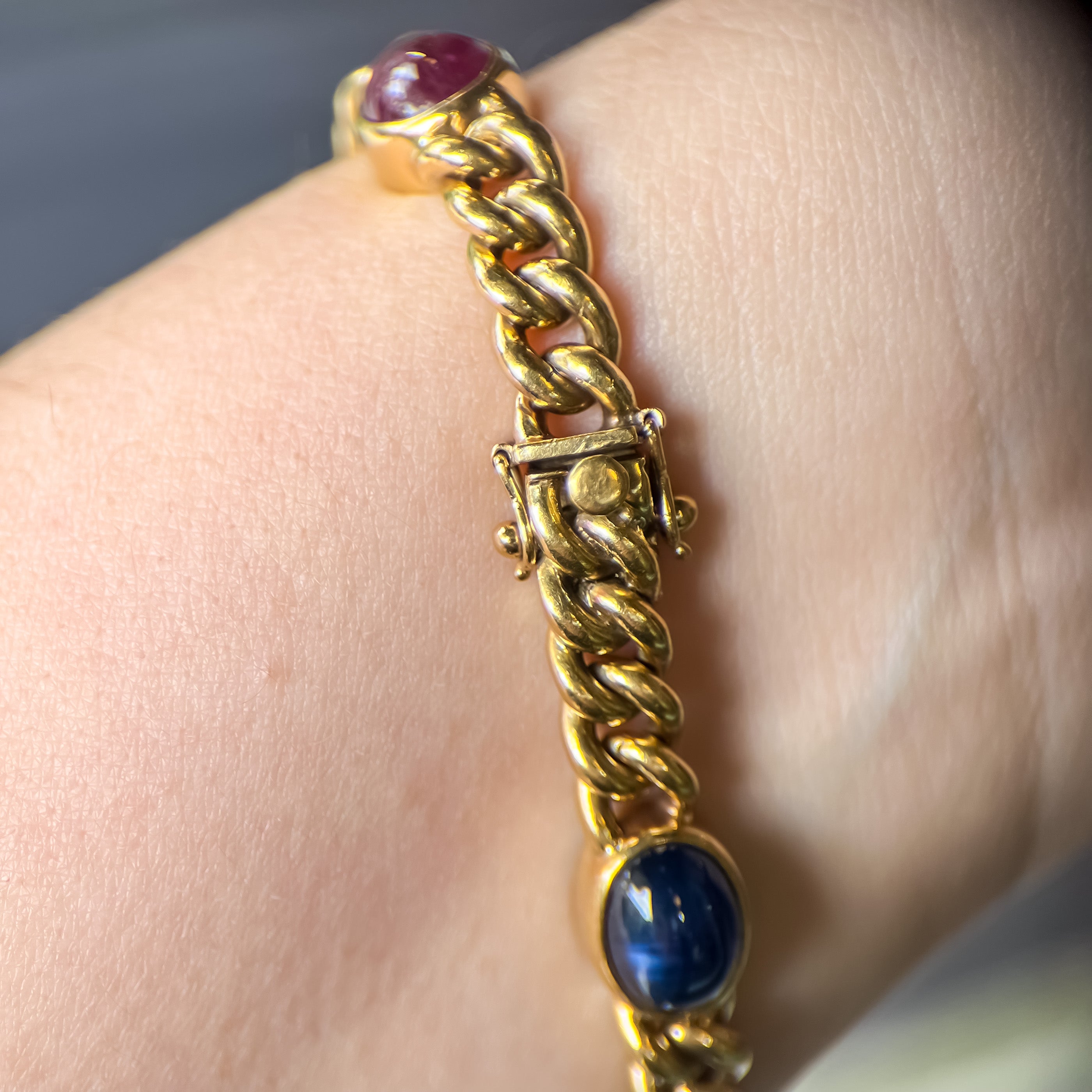 Vintage Ruby & Sapphire Curb Link Bracelet