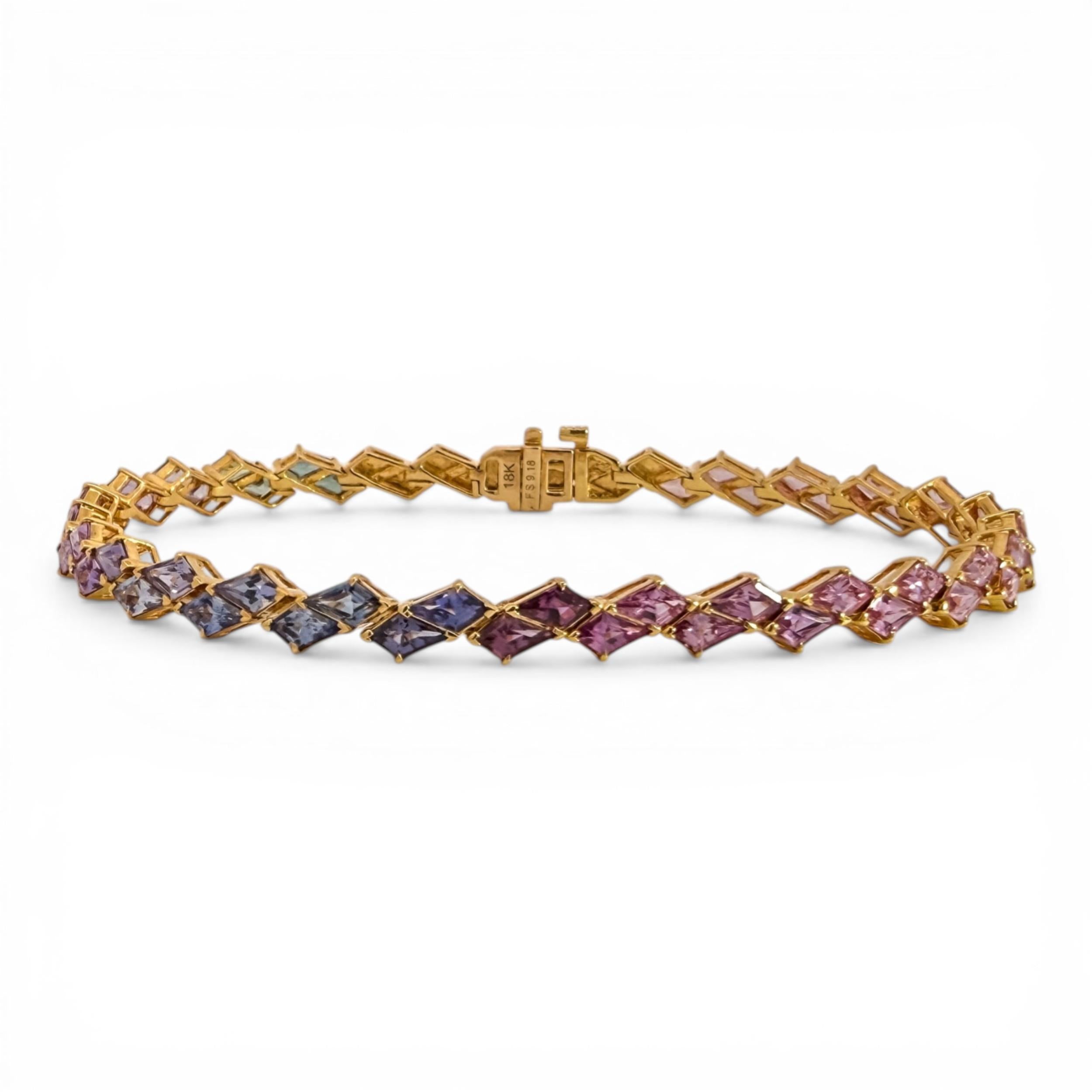 18K Rainbow Sapphire Kite Shape Tennis Bracelet
