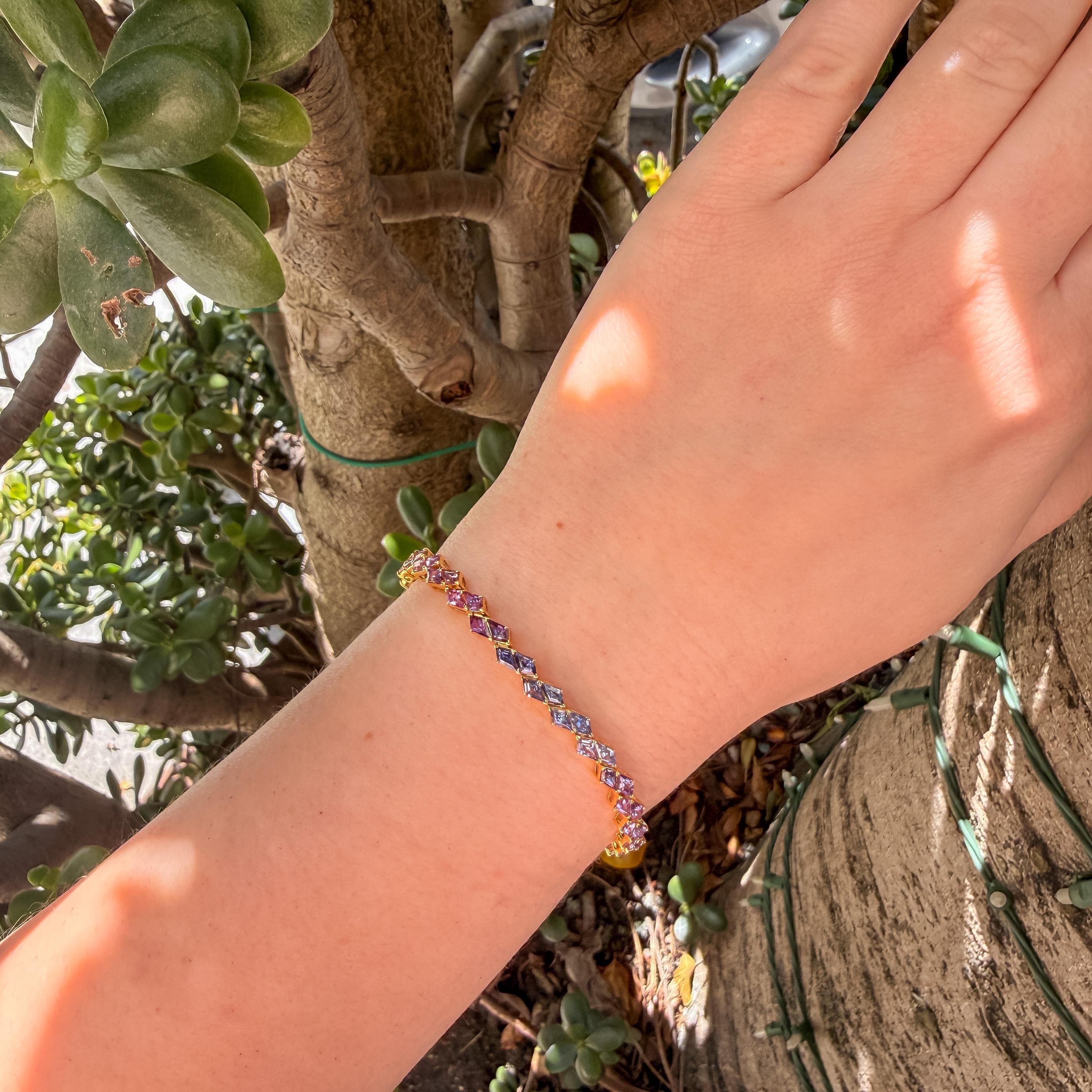 18K Rainbow Sapphire Kite Shape Tennis Bracelet