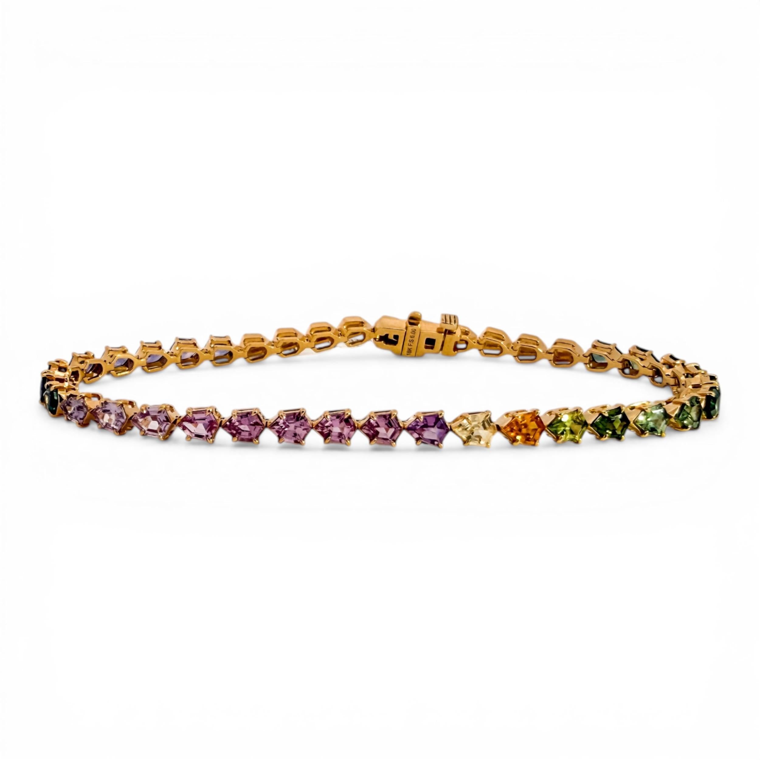 Rainbow Shield Cut 18K Yellow Gold Tennis Bracelet