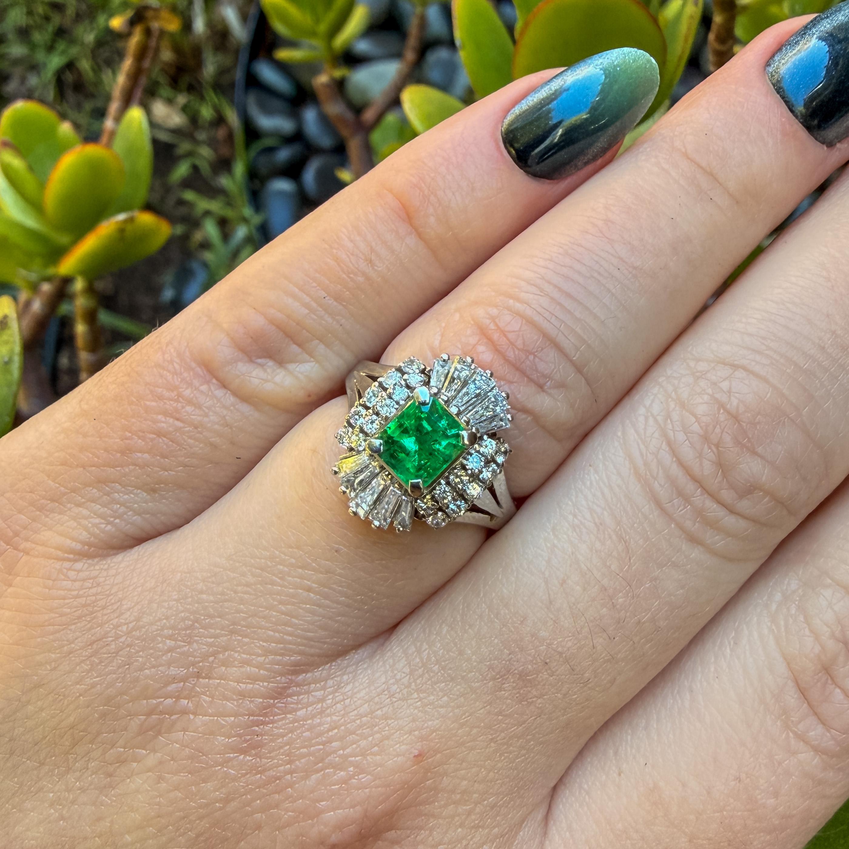 Vintage Emerald & Diamond Platinum Ballerina Cocktail Ring
