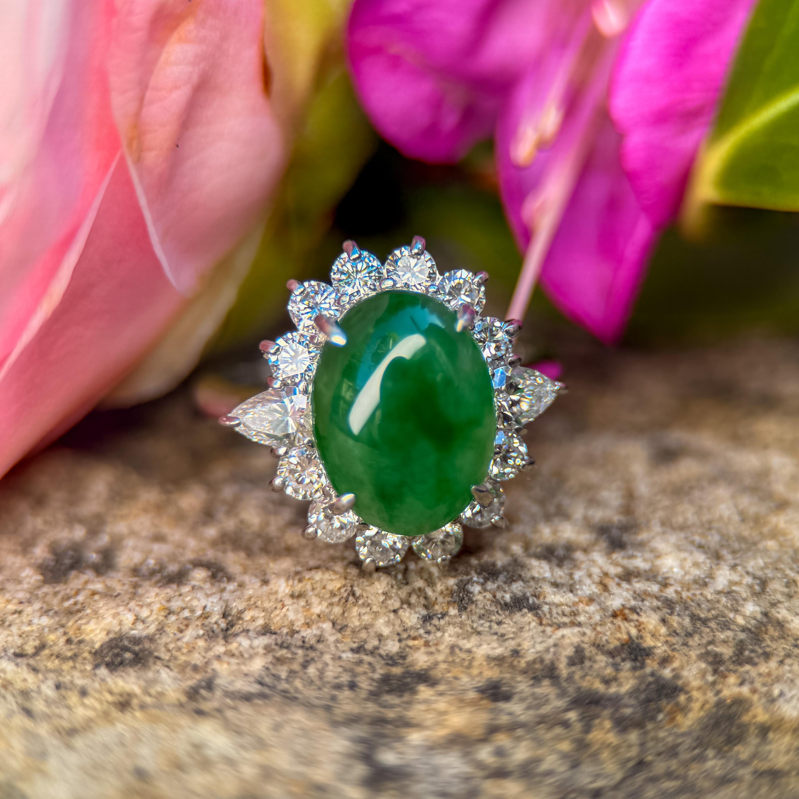 Vintage Platinum & Jade with Diamond Ring