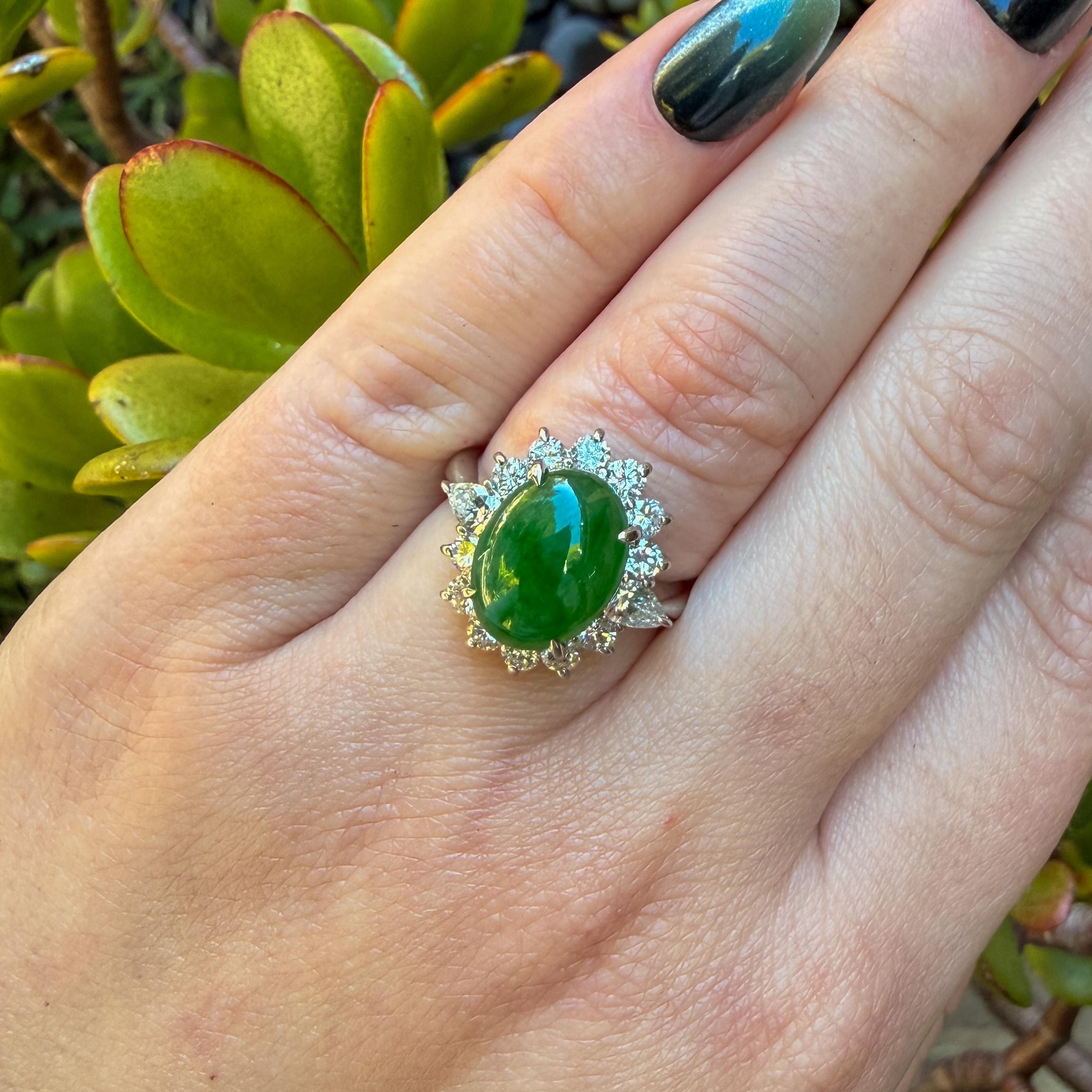 Vintage Platinum & Jade with Diamond Ring