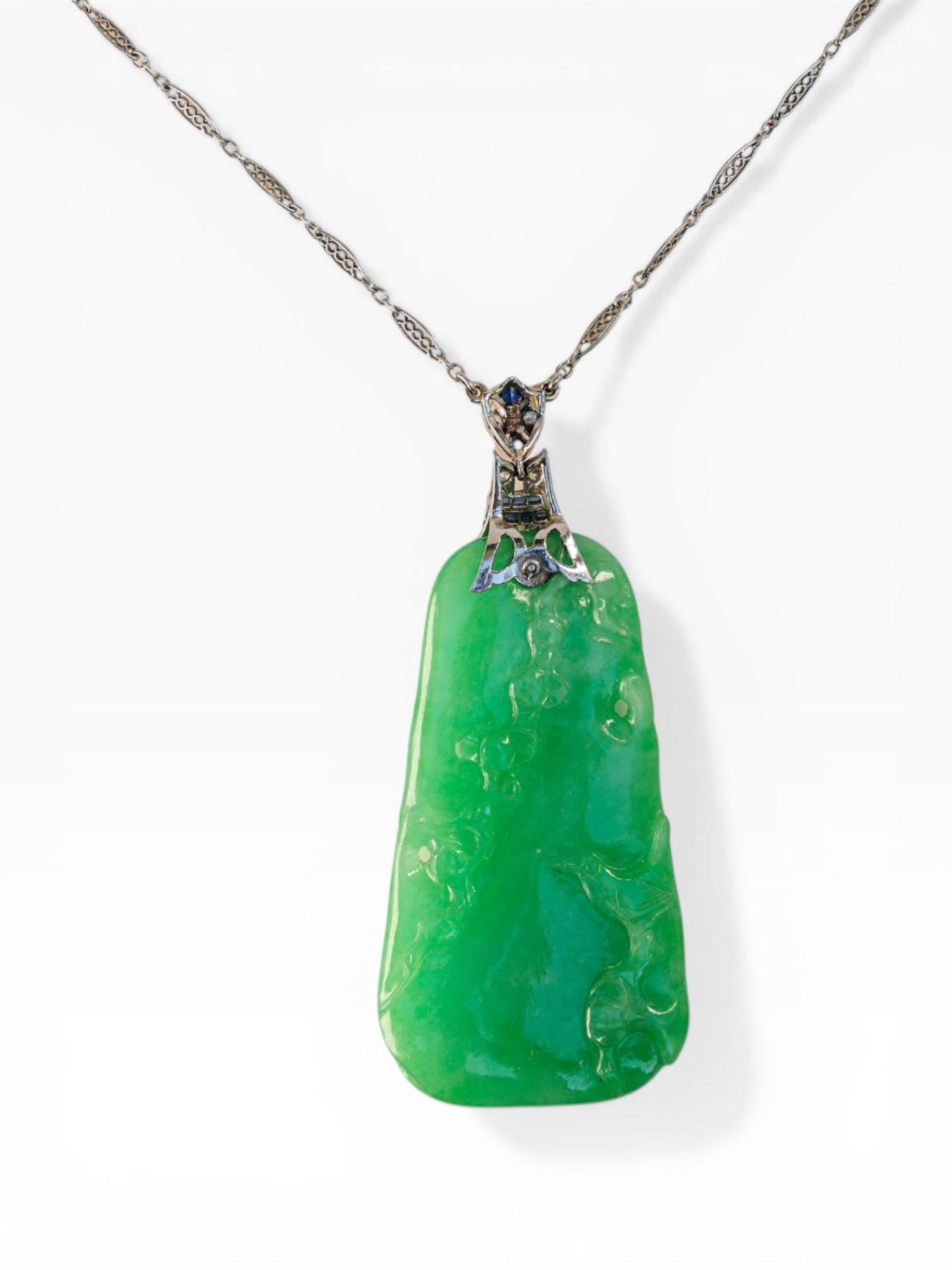 Art Deco Jade Platinum Pendant Necklace