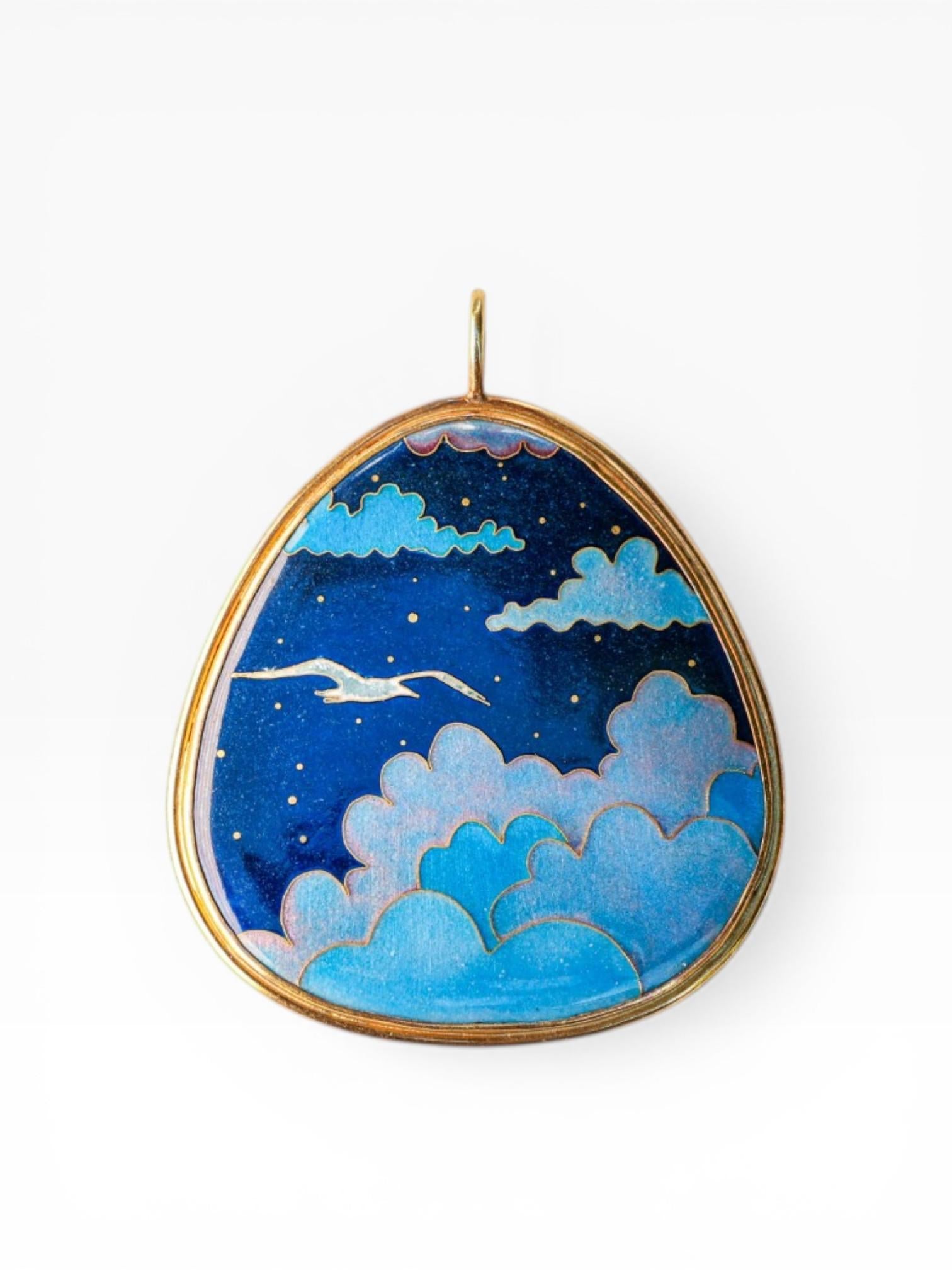 Vintage Night Sky Cloisonné Enamel 18K Pendant