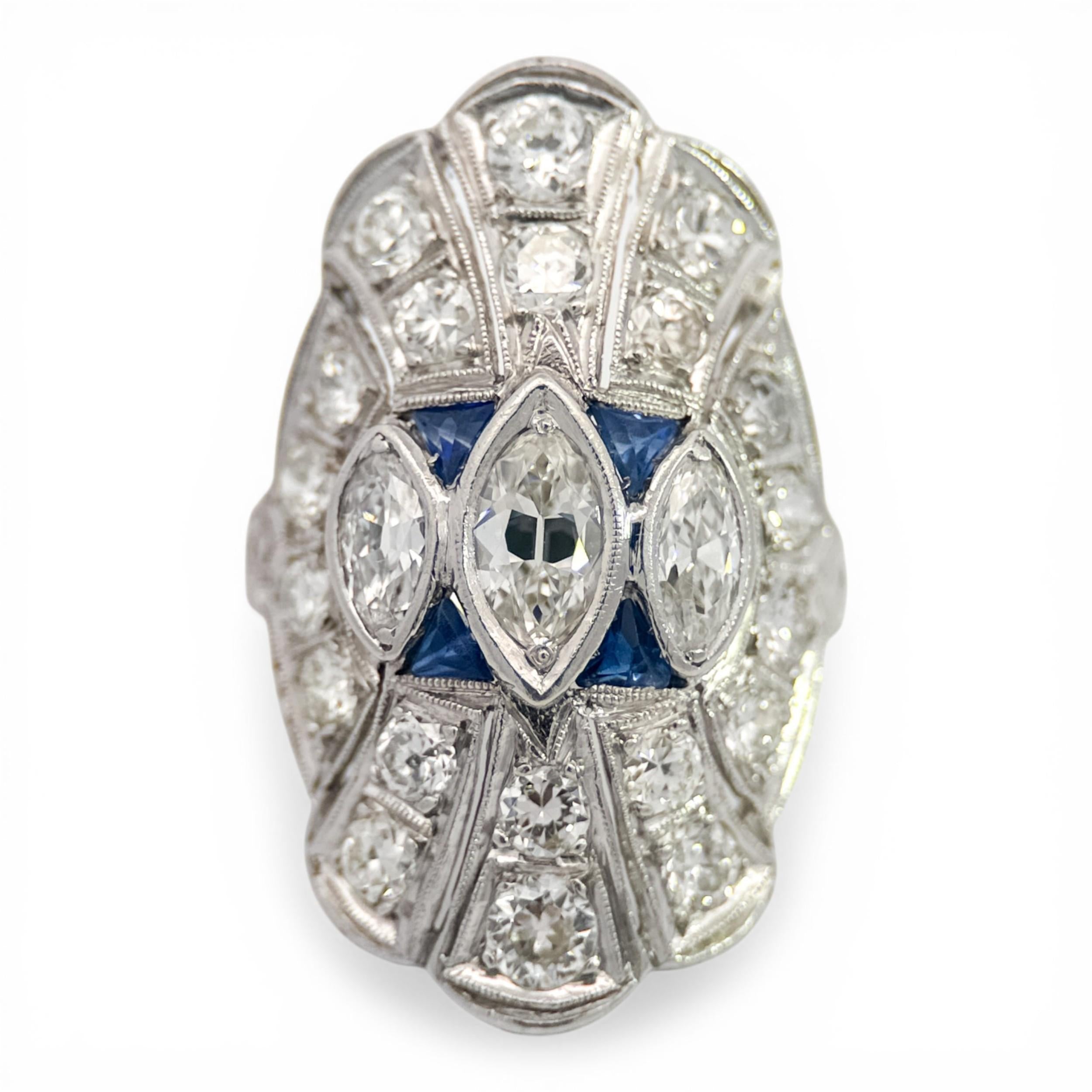 Art Deco Marquise Diamond Platinum Dinner Ring