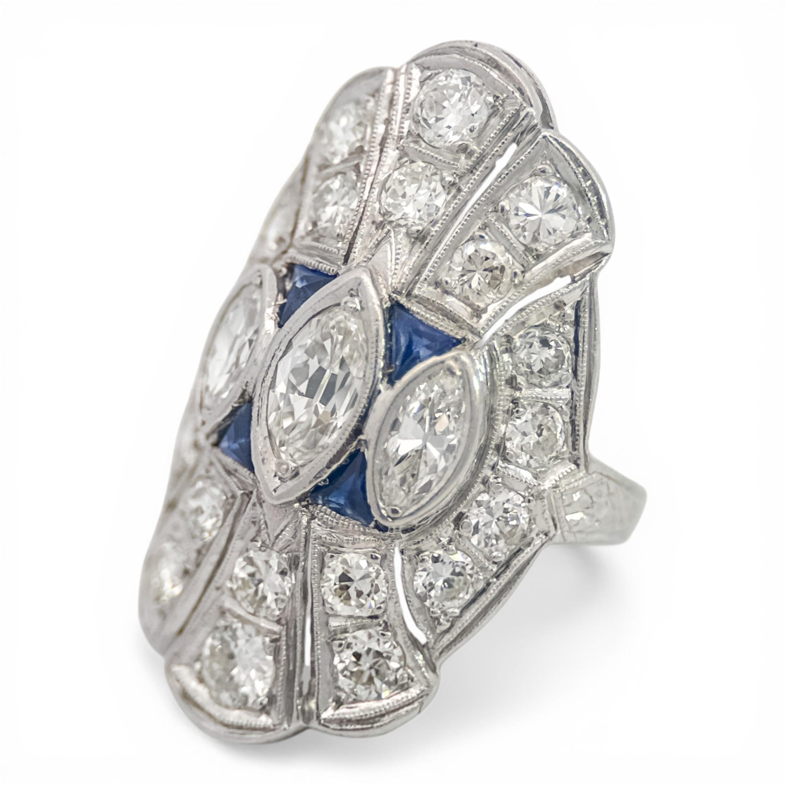 Art Deco Marquise Diamond Platinum Dinner Ring