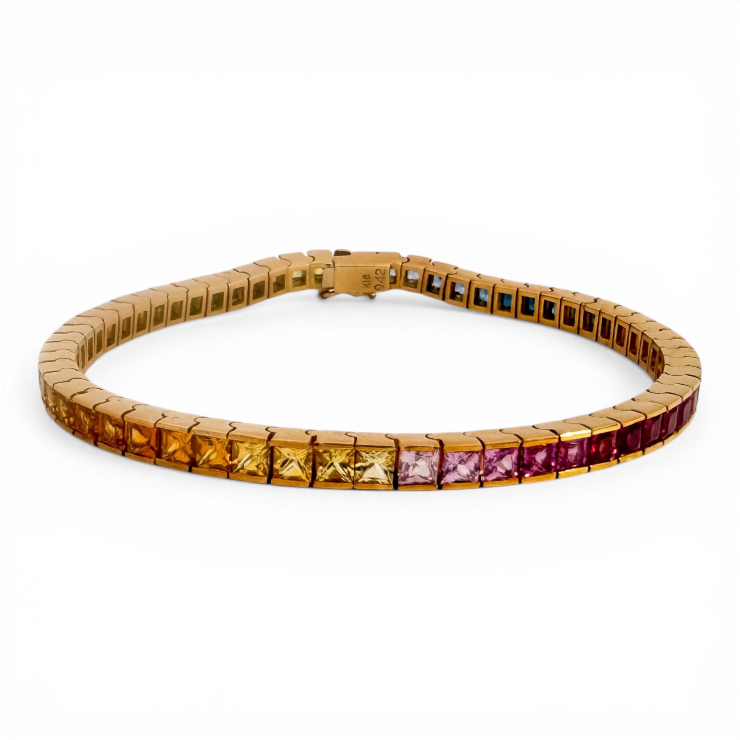 18K Rainbow Sapphire Line Bracelet