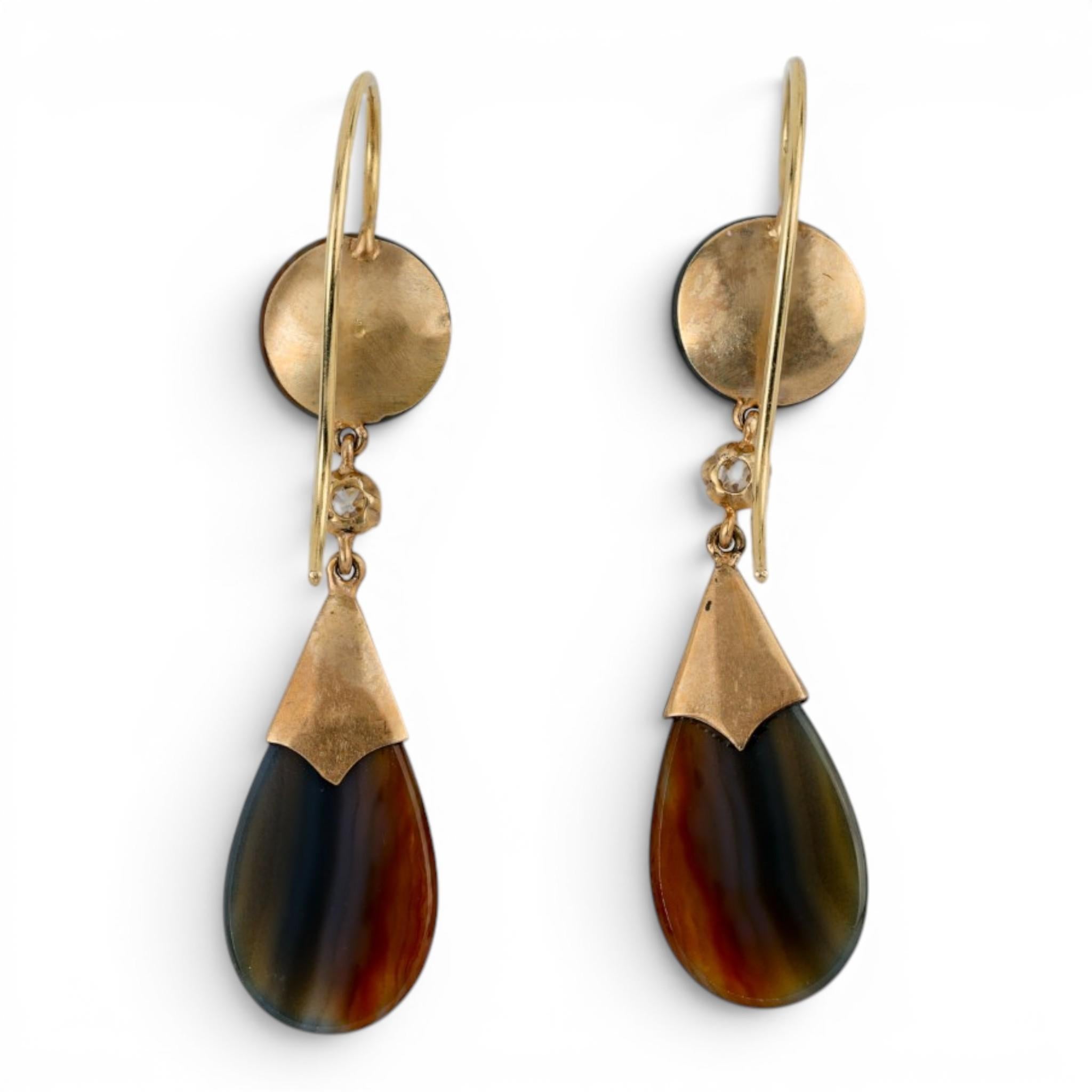 Victorian Agate & Diamond Drop Earrings