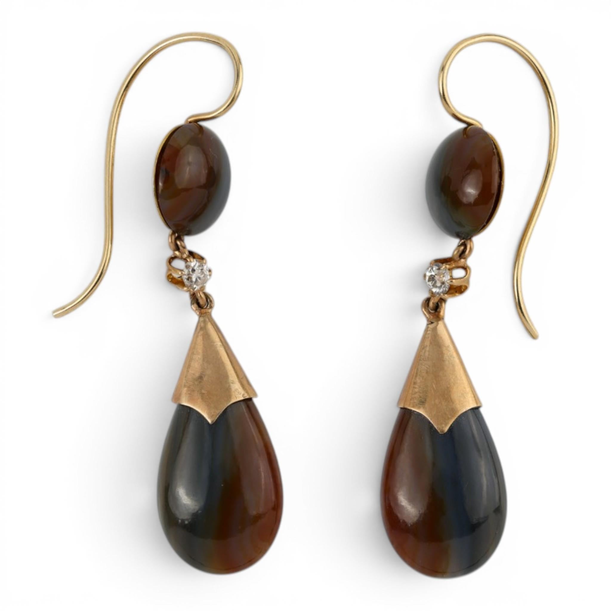 Victorian Agate & Diamond Drop Earrings