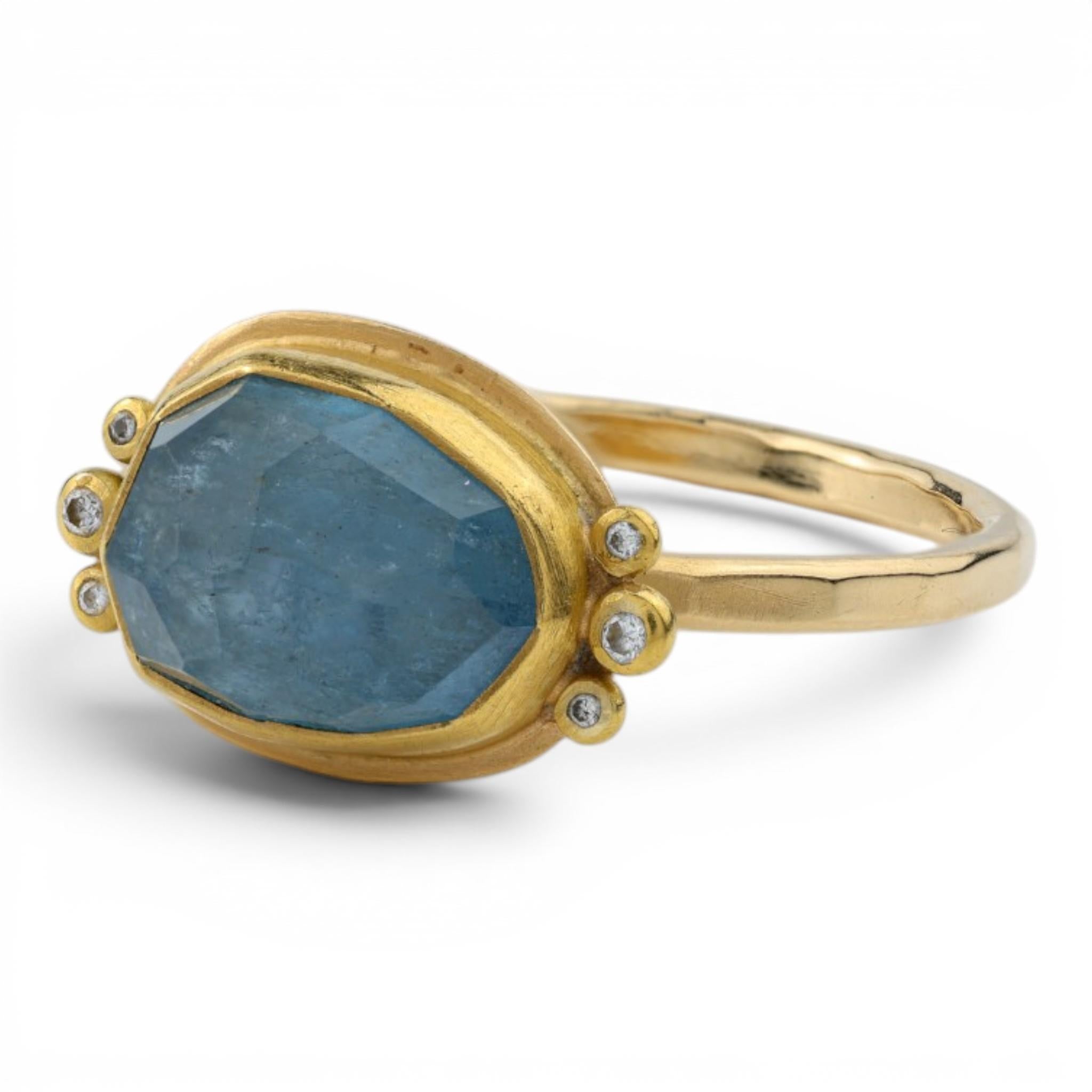 Modern Rose Cut Aquamarine & Diamond Ring