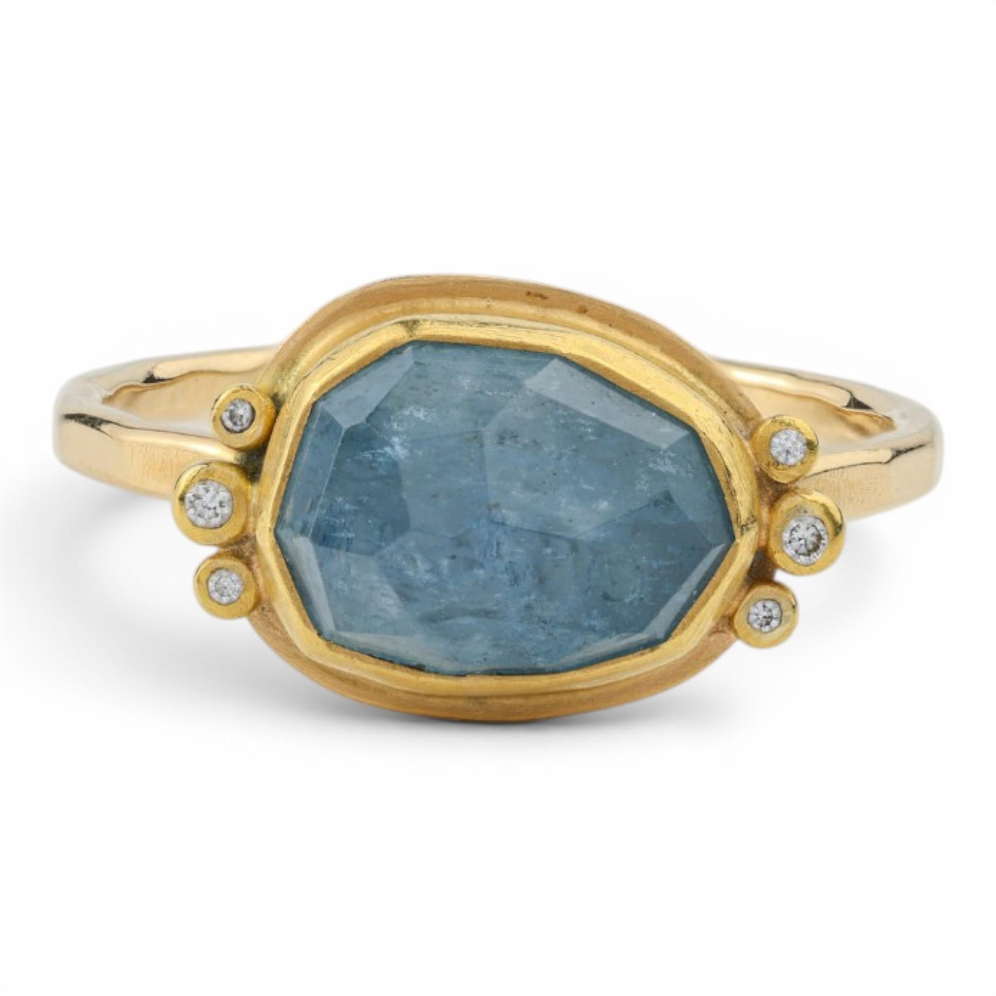 Modern Rose Cut Aquamarine & Diamond Ring