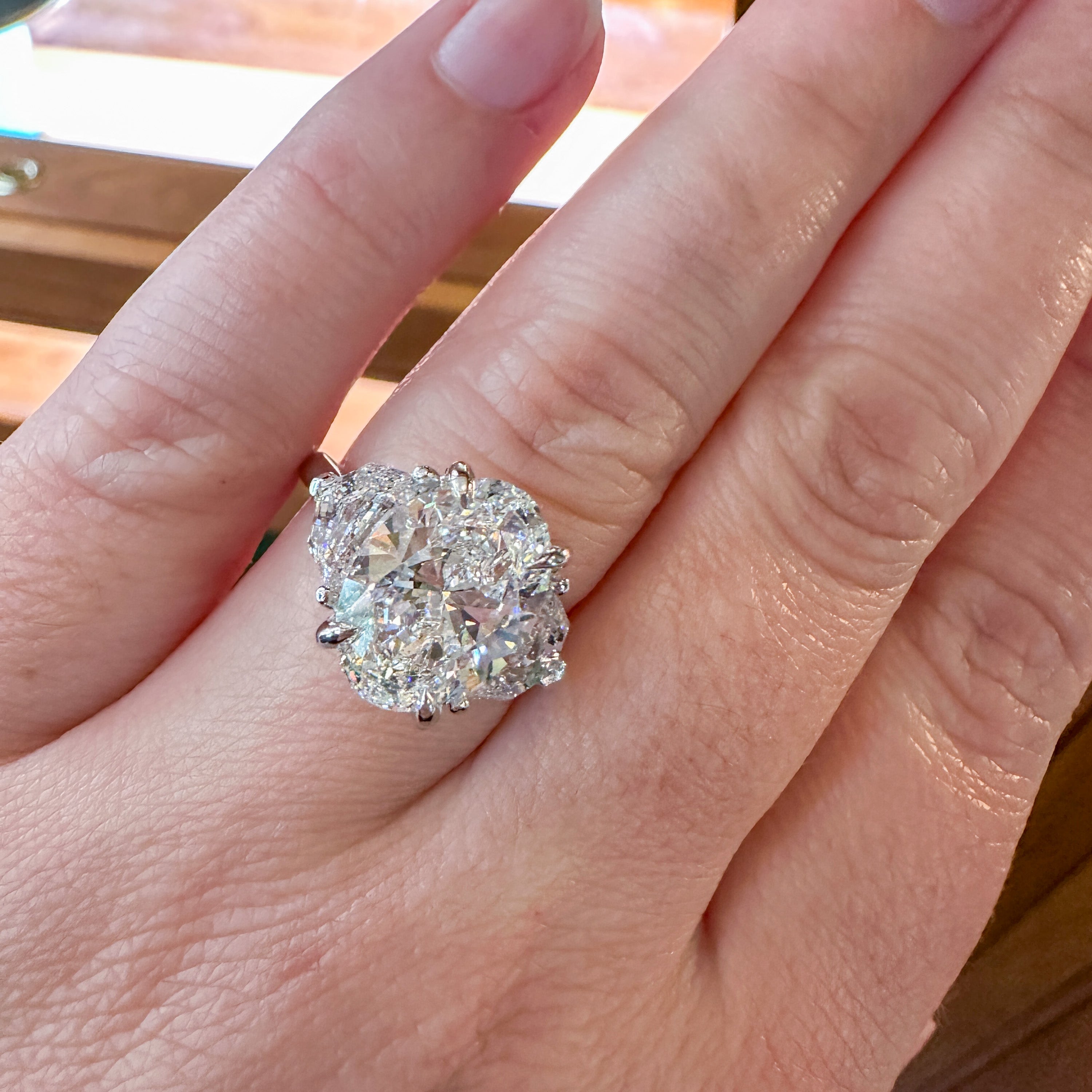 5 CT Oval with Epaulette Accents Three-Stone Engagement Ring
