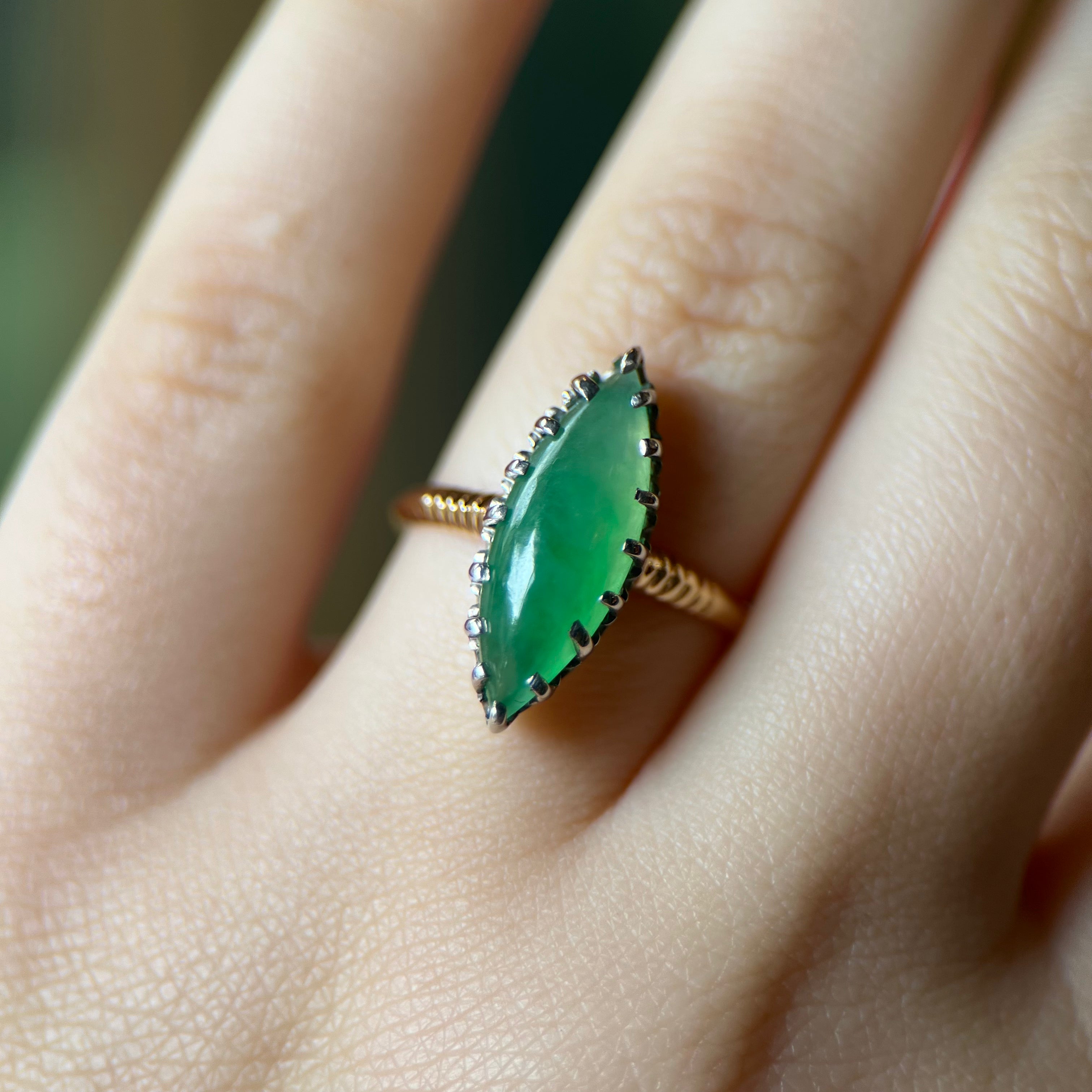 Palladium & 14k Yellow Gold Jadeite Navette Ring