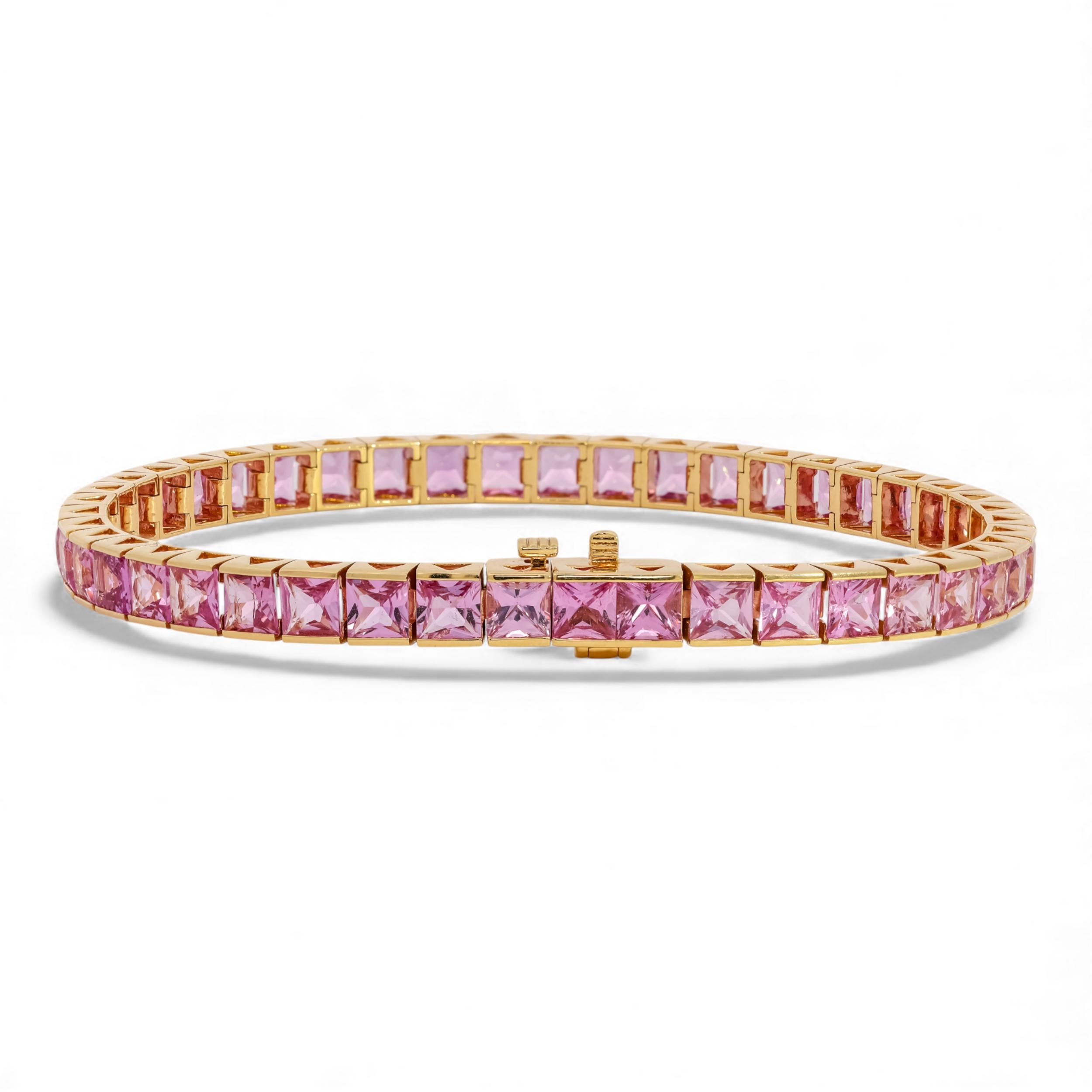 15ctw Pink Sapphire 18K Yellow Gold Tennis Bracelet