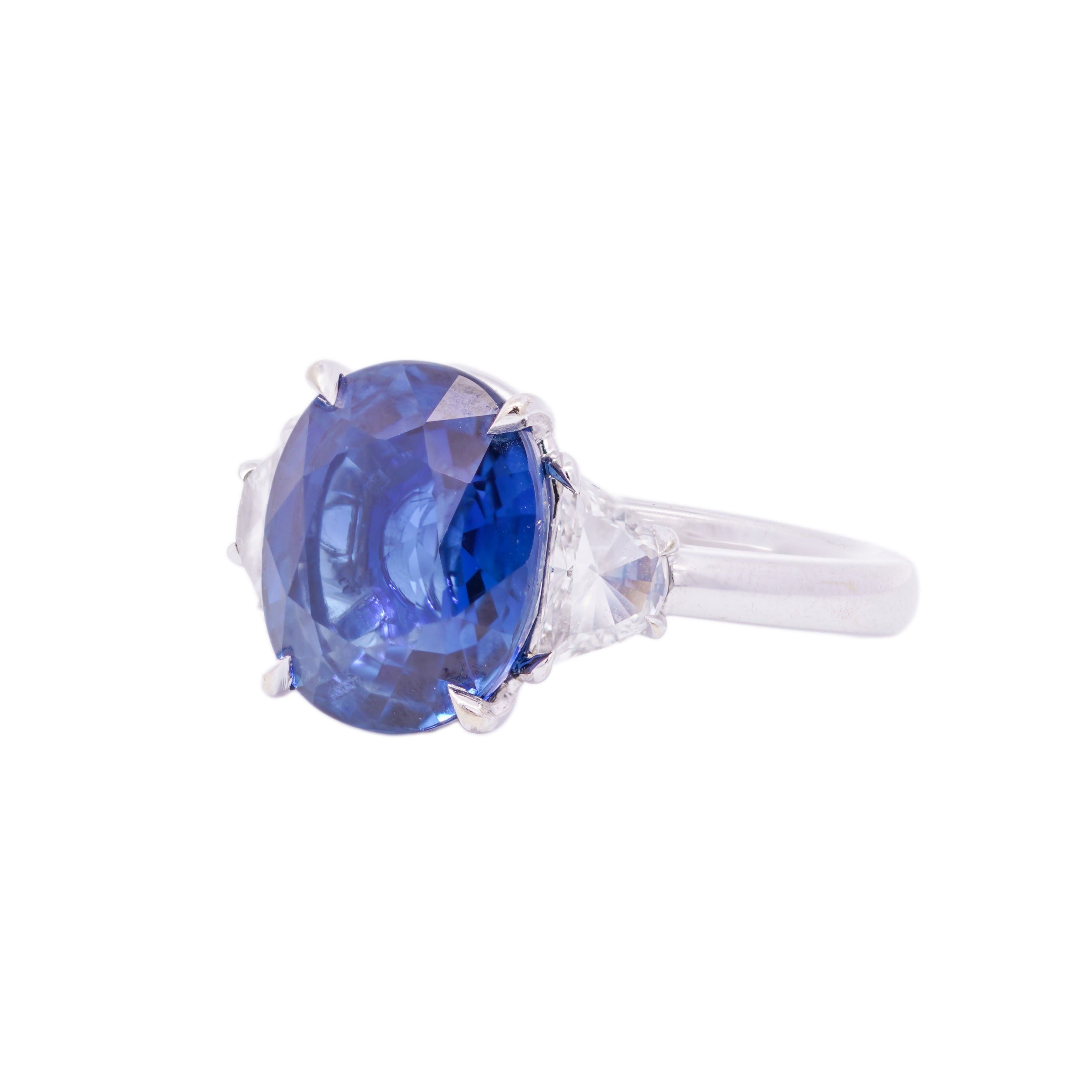 Contemporary Oval Untreated Sapphire & Diamond Ring