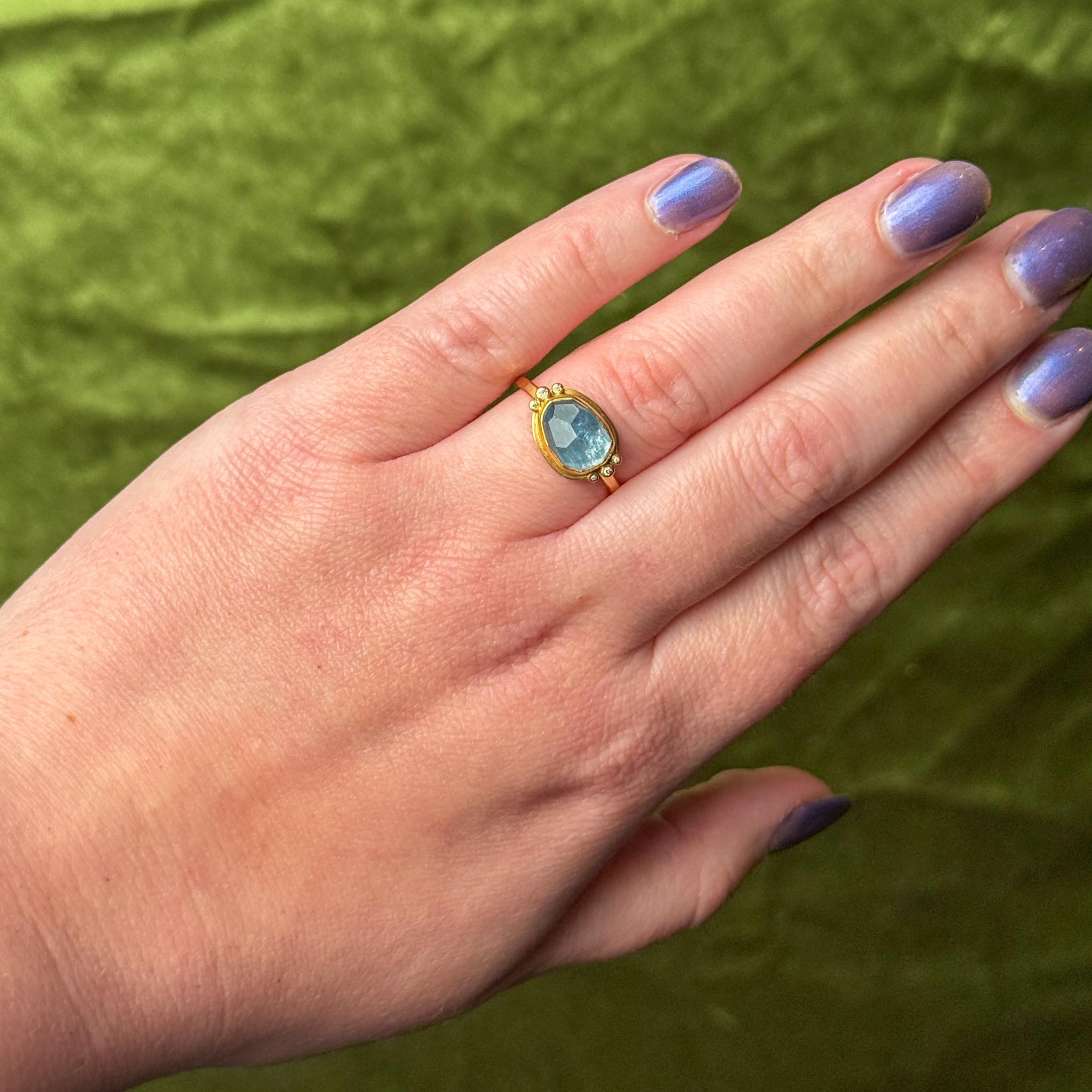 Modern Rose Cut Aquamarine & Diamond Ring