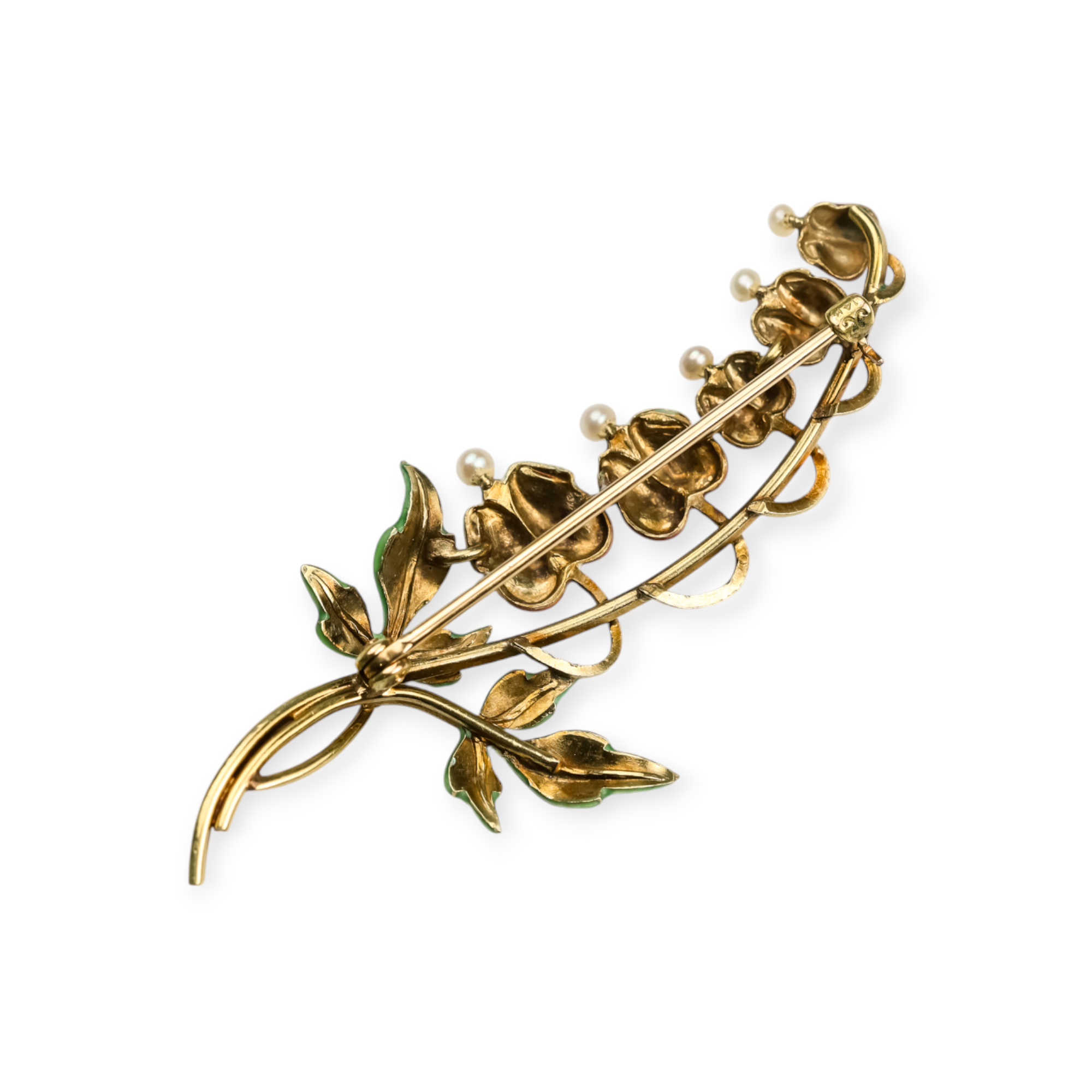 Art Nouveau Krementz Bleeding Hearts Floral Enamel Brooch