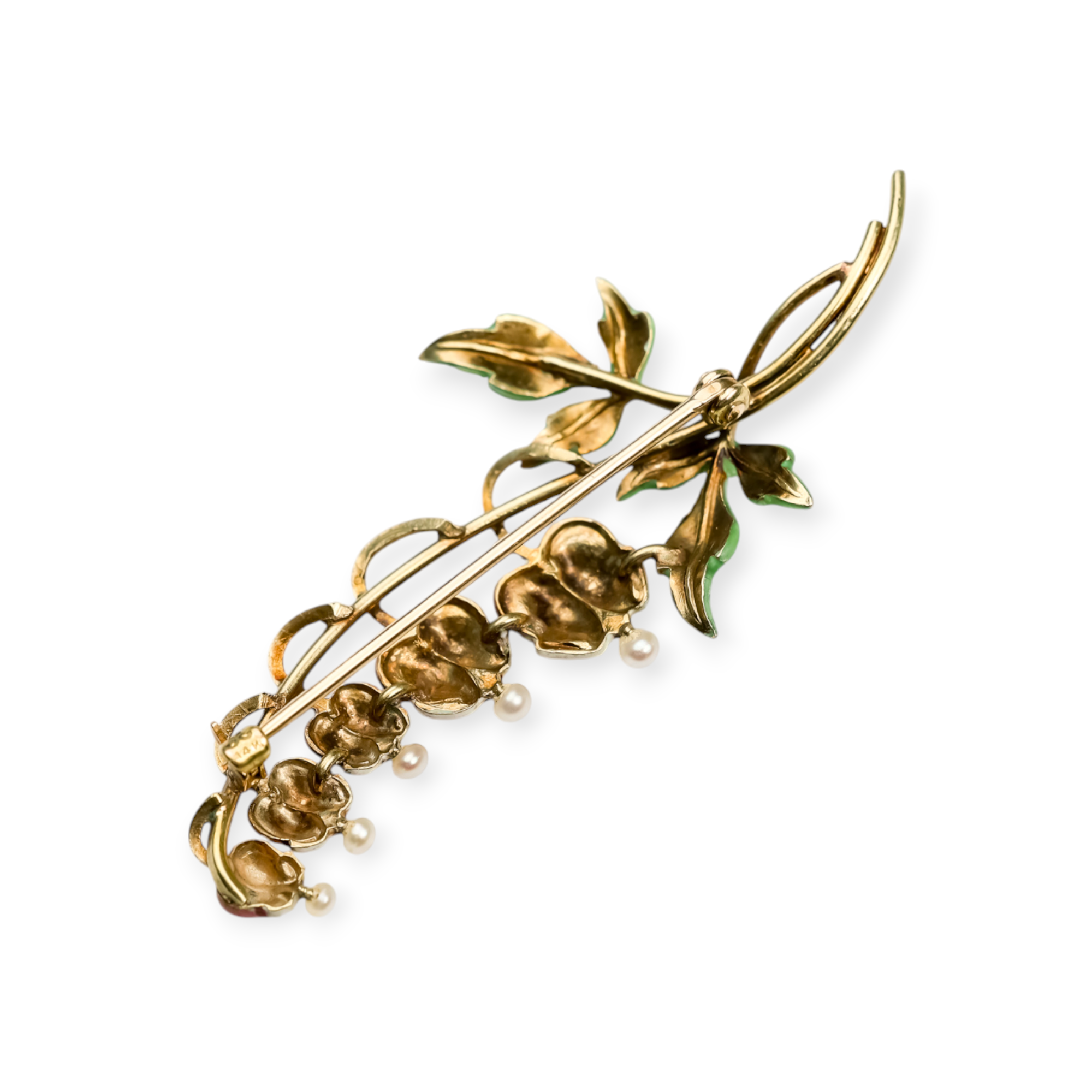 Art Nouveau Krementz Bleeding Hearts Floral Enamel Brooch