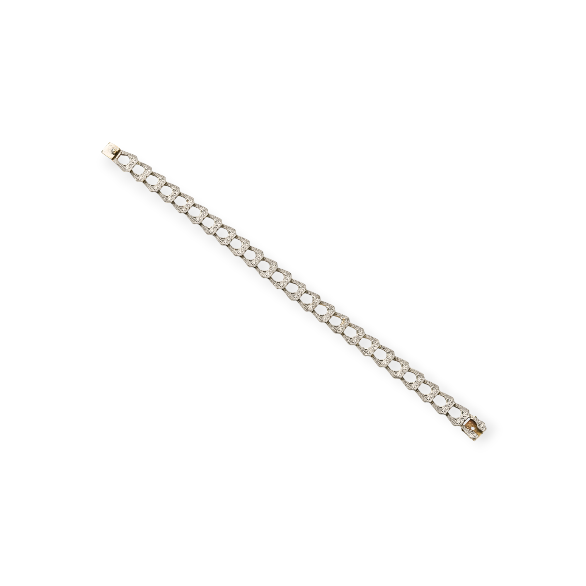 Art Deco Krementz Engraved Platinum & 14K Engraved Bracelet