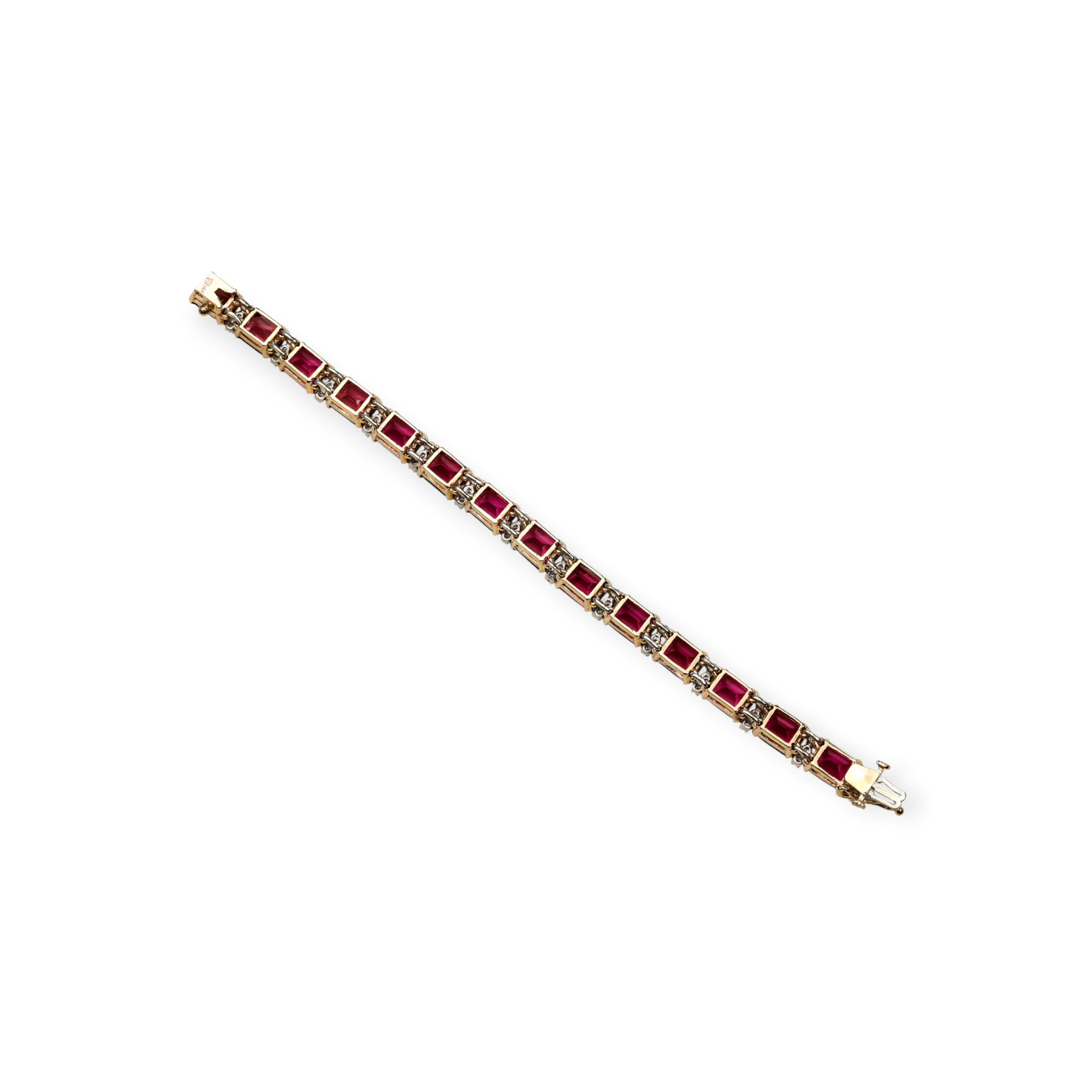 14K Yellow Gold Pink Tourmaline and Diamond Line Bracelet