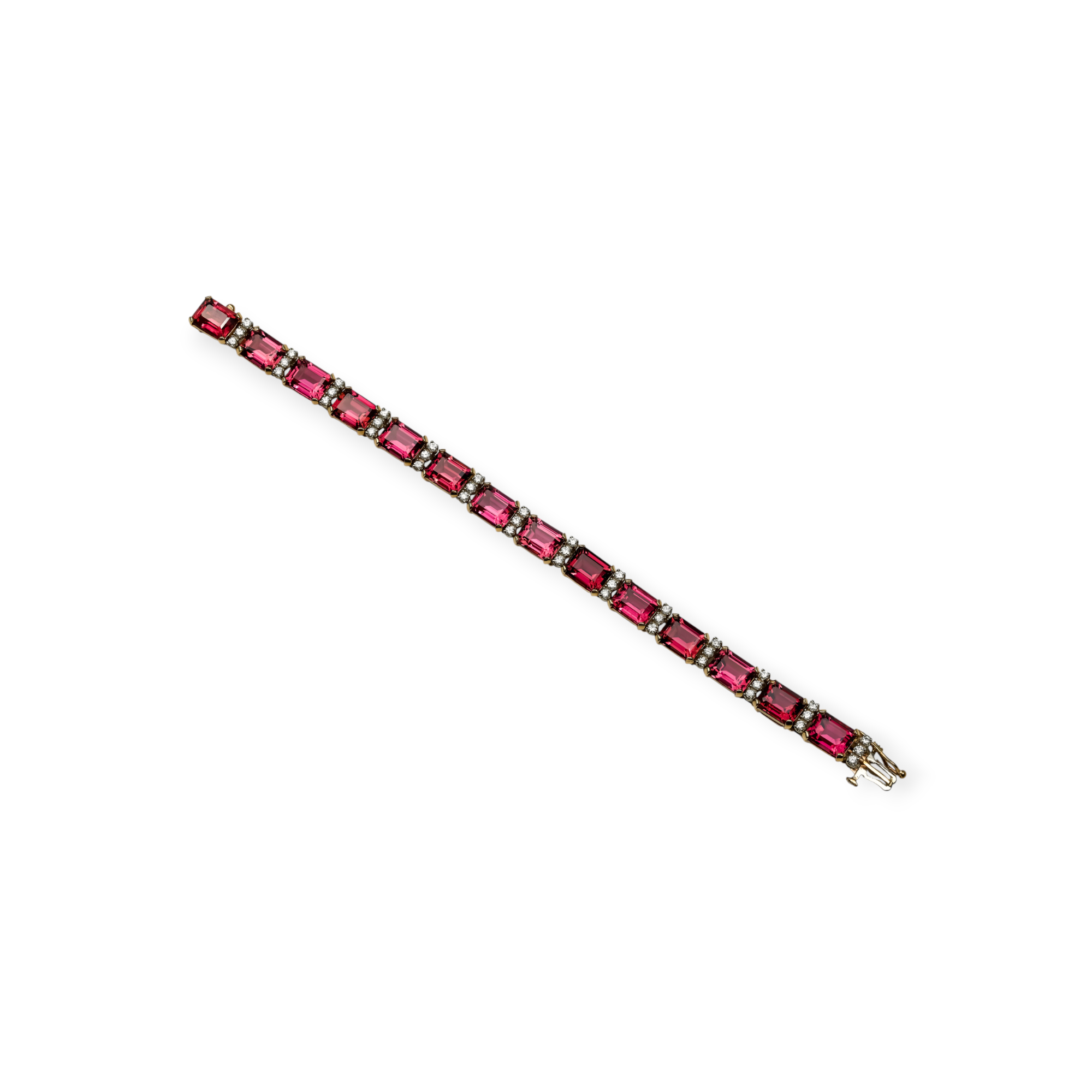 14K Yellow Gold Pink Tourmaline and Diamond Line Bracelet