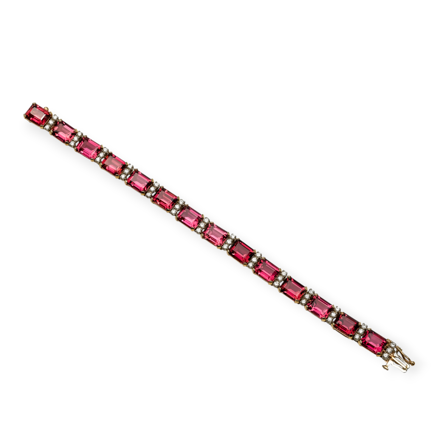 14K Yellow Gold Pink Tourmaline and Diamond Line Bracelet