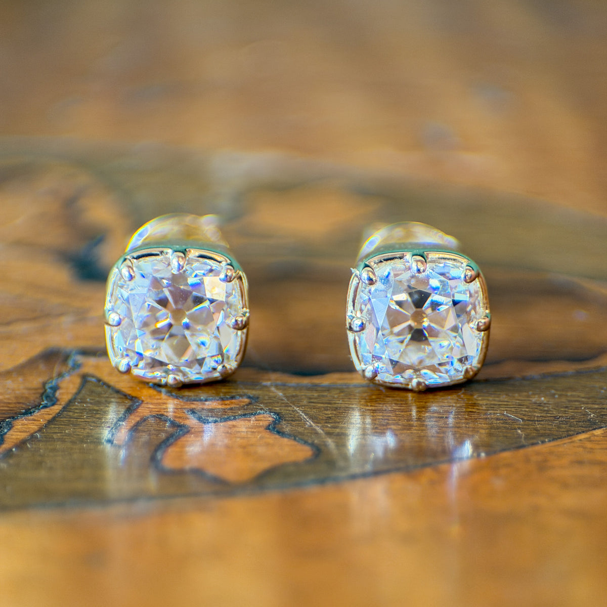 Old Mine Cut Lab Grown Diamond Collet Studs