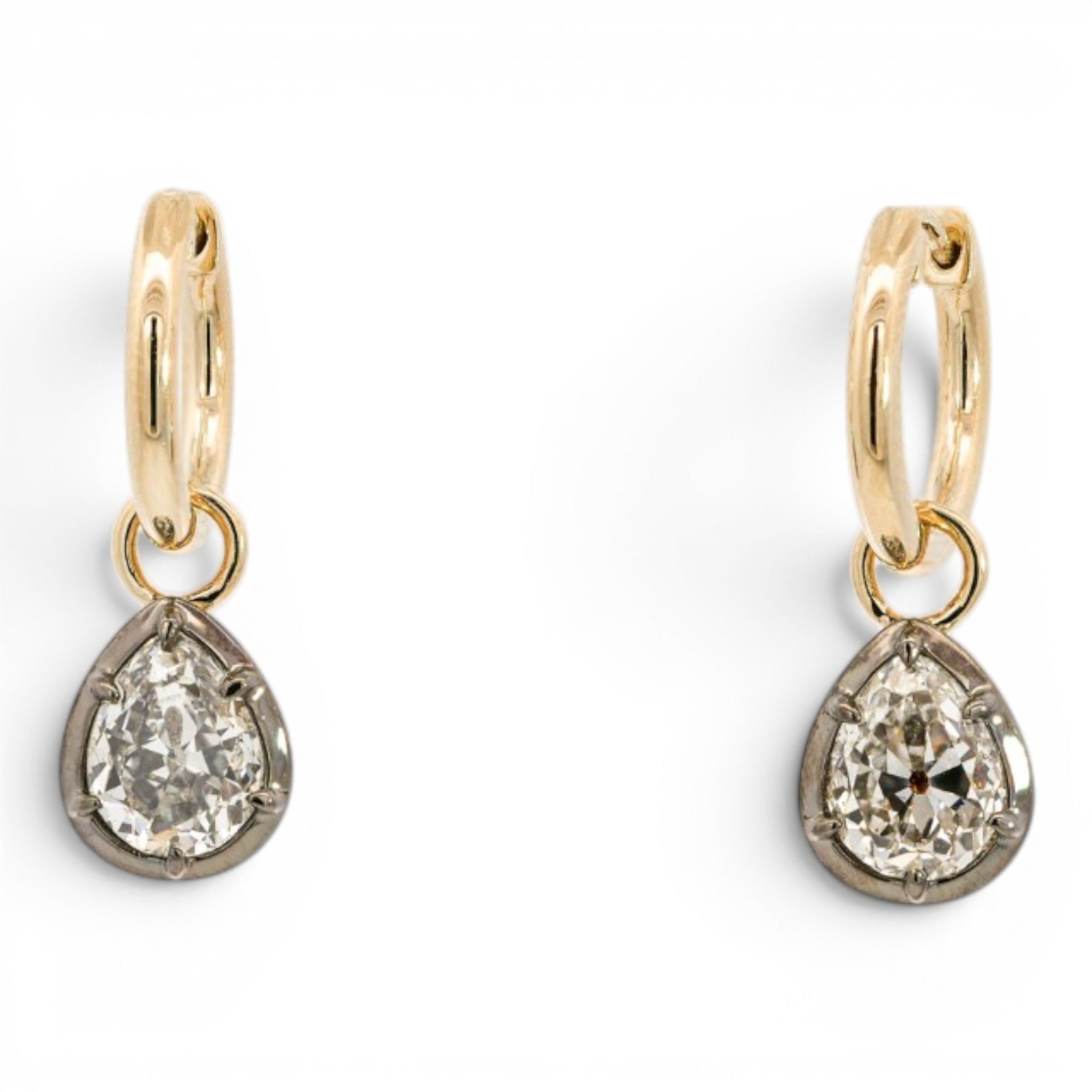 Georgian-Inspired Antique Pear Cut Lab Grown Diamond Charm Hoops