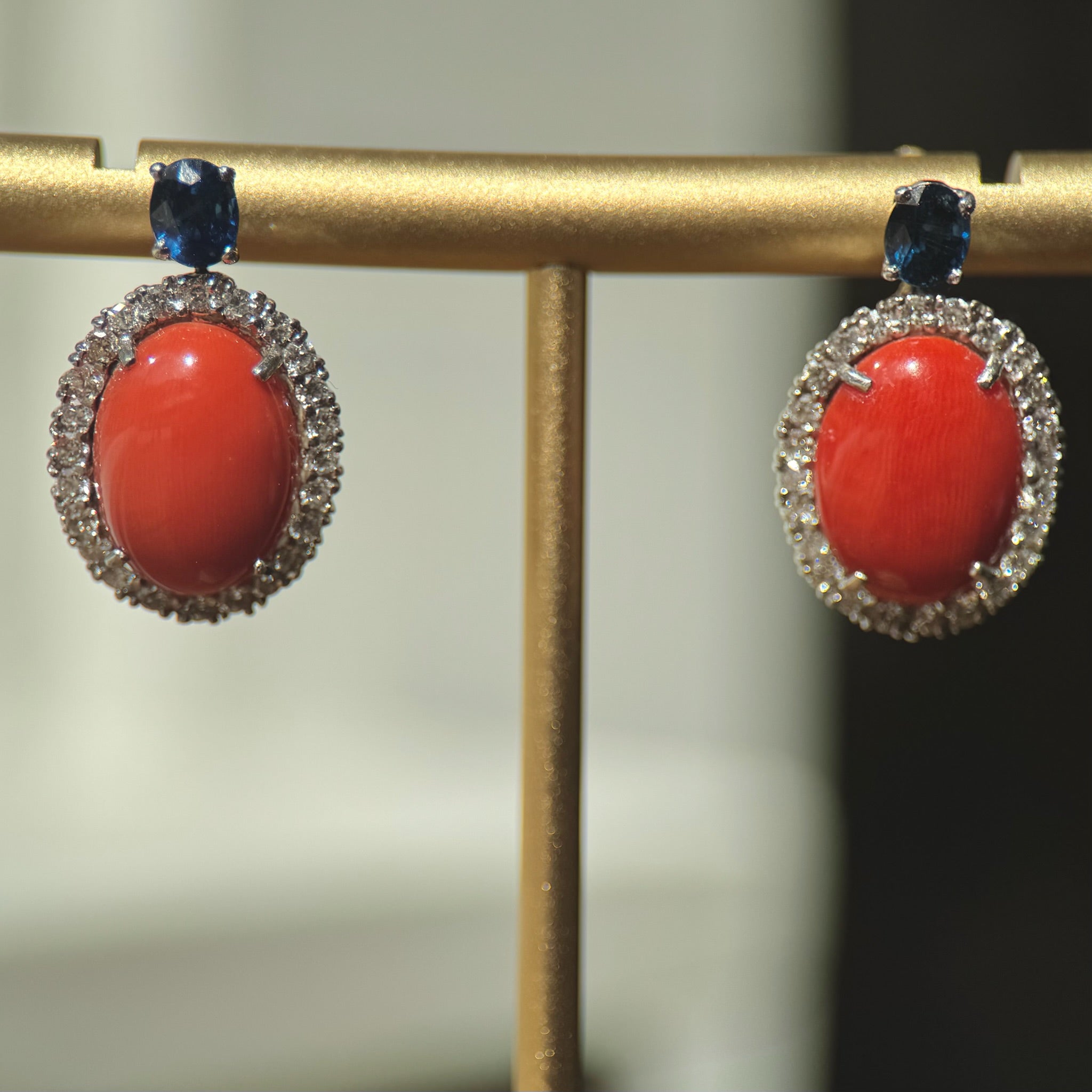 Vintage Coral Sapphire & Diamond Earrings