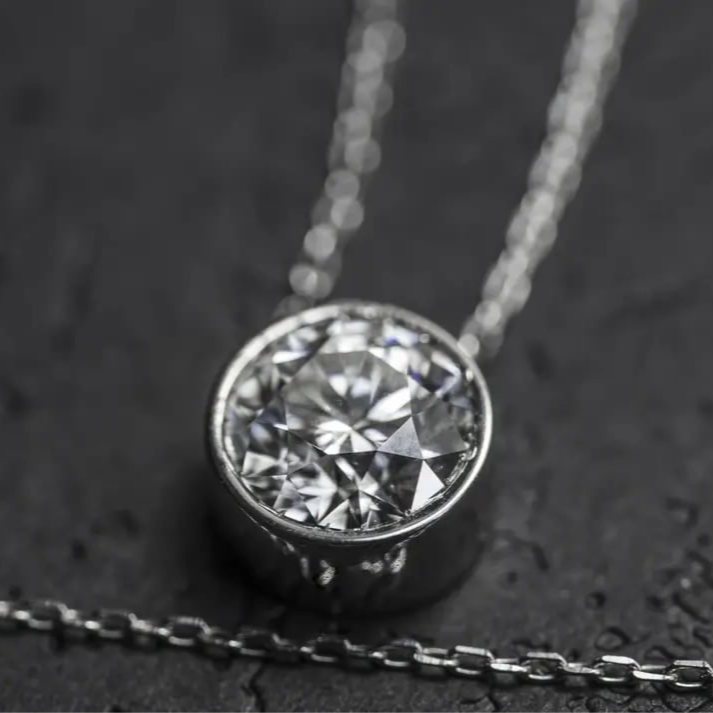 M & Co. 1-1.5 CT Bezel Lab Diamond Pendant Necklace