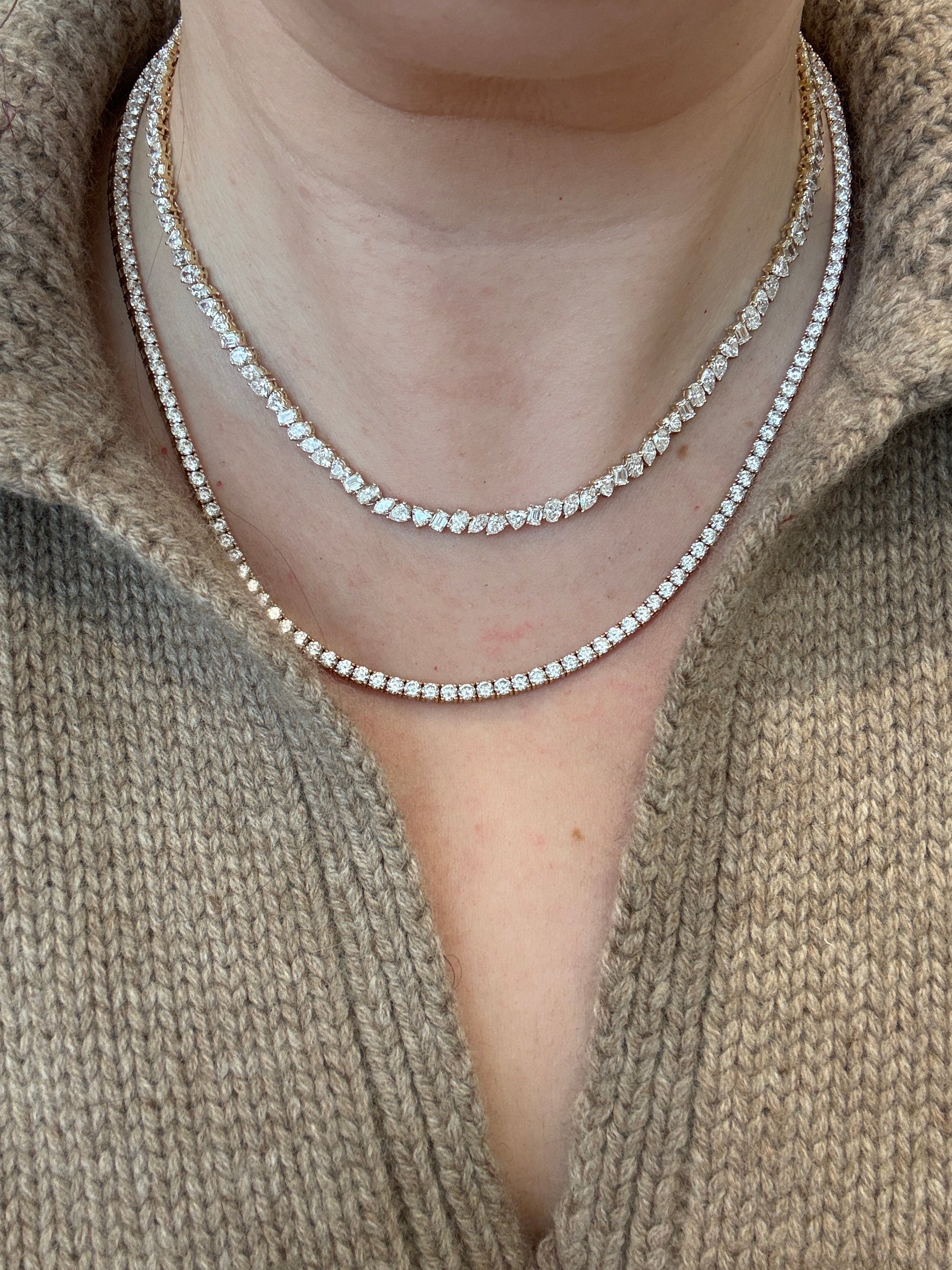 mixed cut necklace with 15 cttw tennis necklace