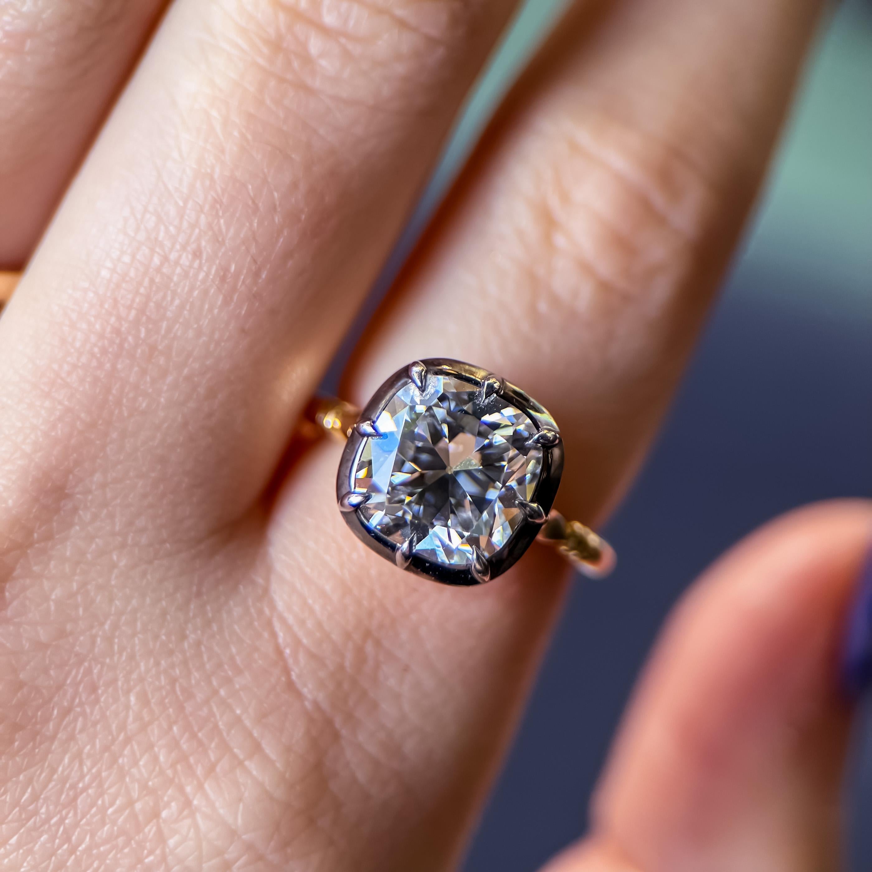 Old Mine Cut Lab Diamond Collet Button Back Ring