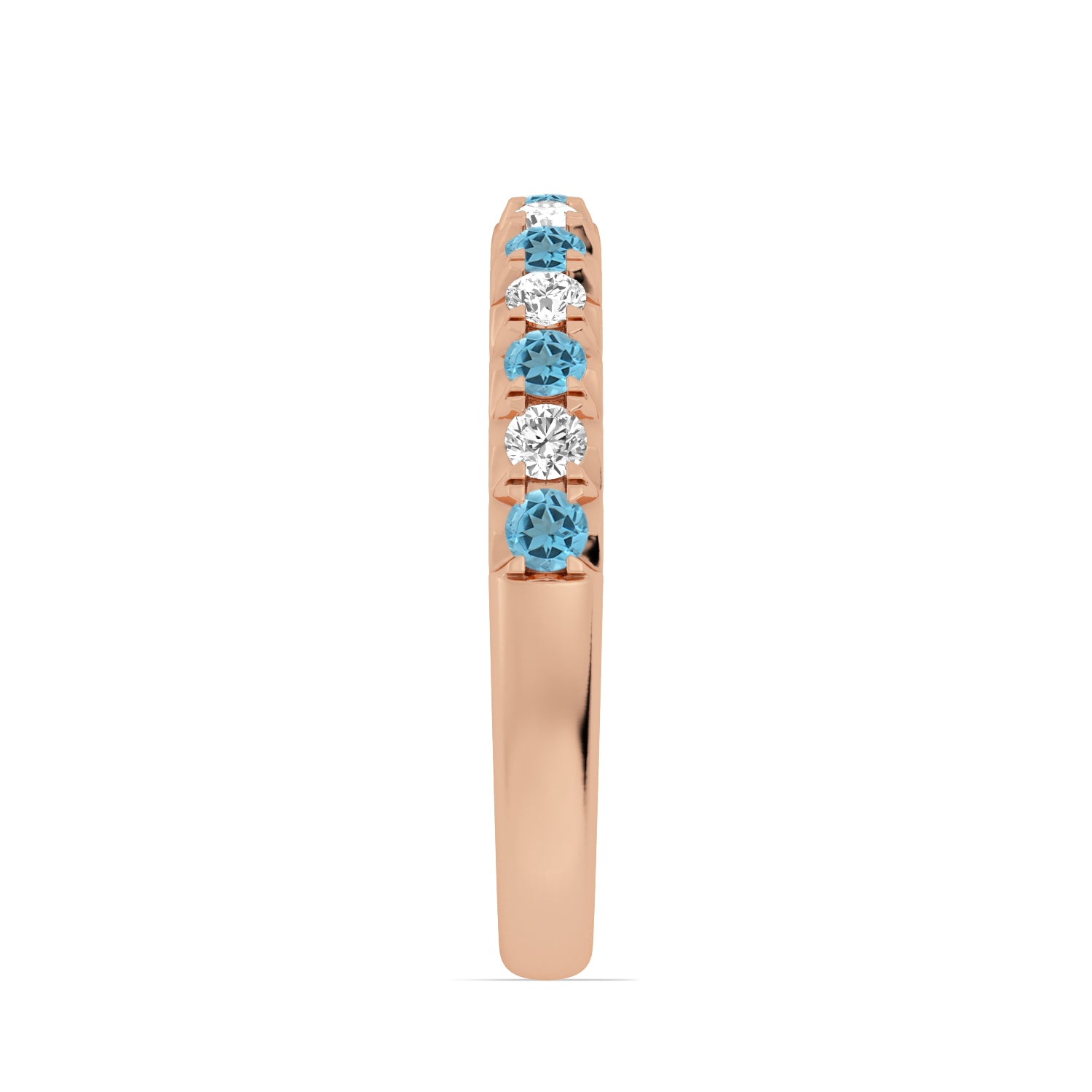 Alternating Blue Topaz & Diamond Half-Eternity Band Ring