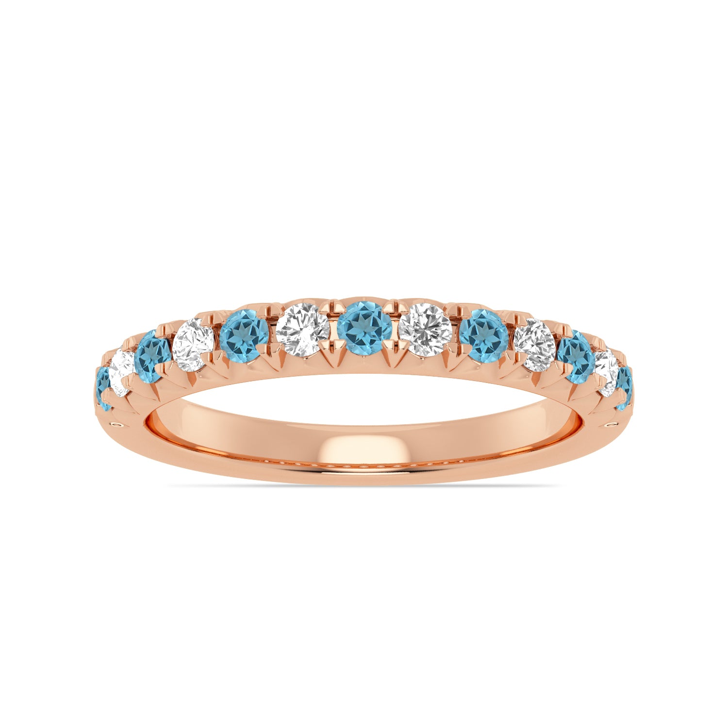 Alternating Blue Topaz & Diamond Half-Eternity Band Ring