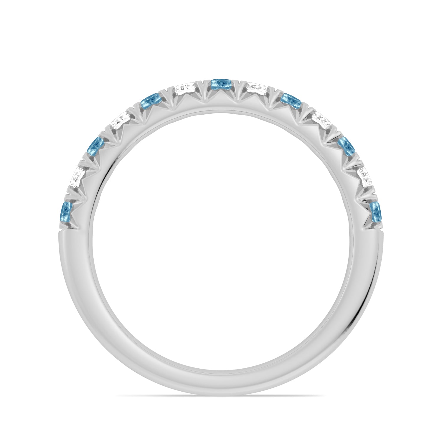 Alternating Blue Topaz & Diamond Half-Eternity Band Ring