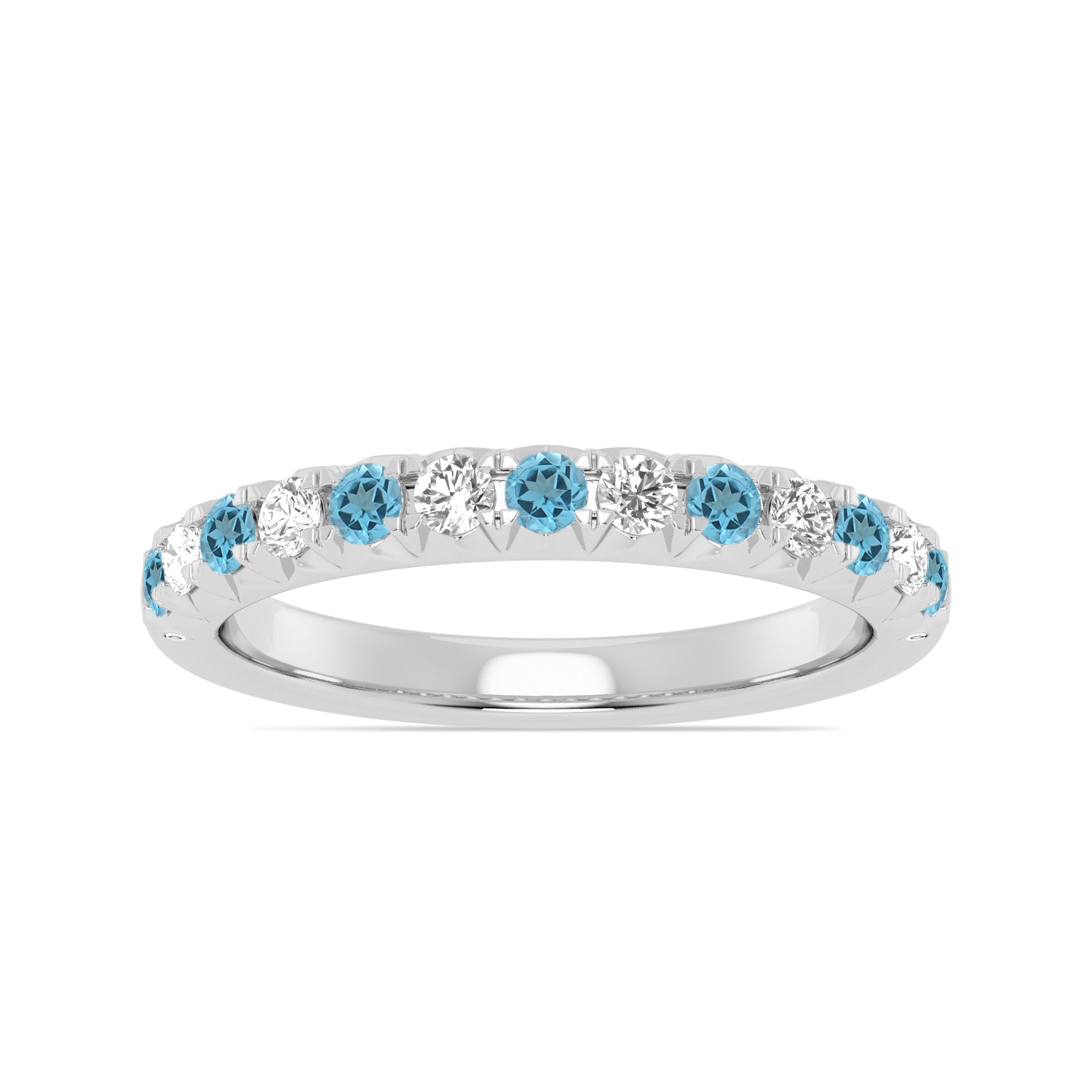 Alternating Blue Topaz & Diamond Half-Eternity Band Ring