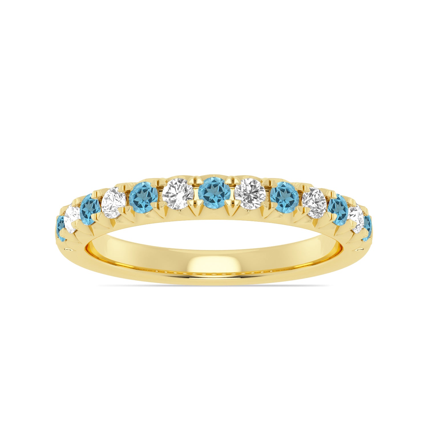 Alternating Blue Topaz & Diamond Half-Eternity Band Ring