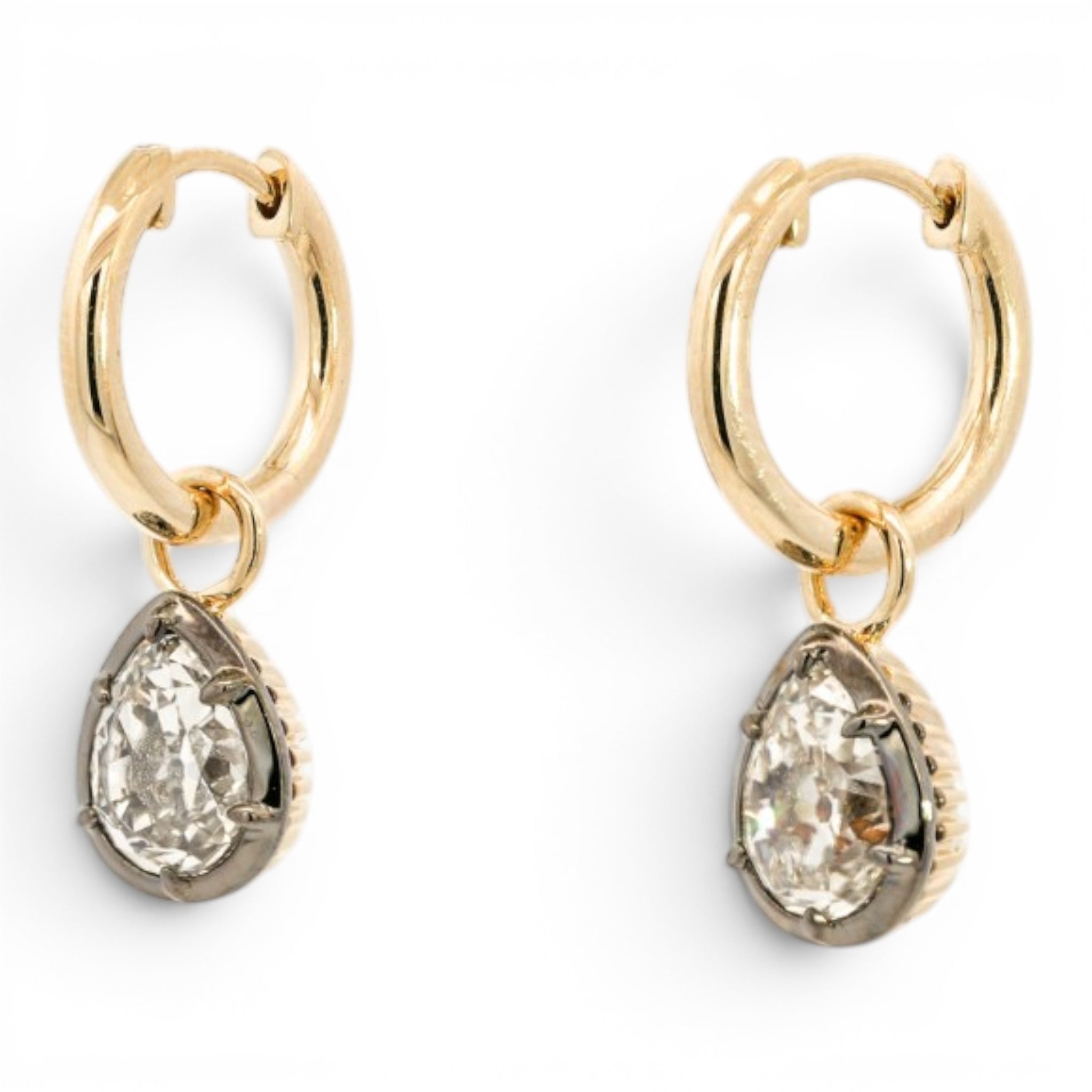 Georgian-Inspired Antique Pear Cut Lab Grown Diamond Charm Hoops