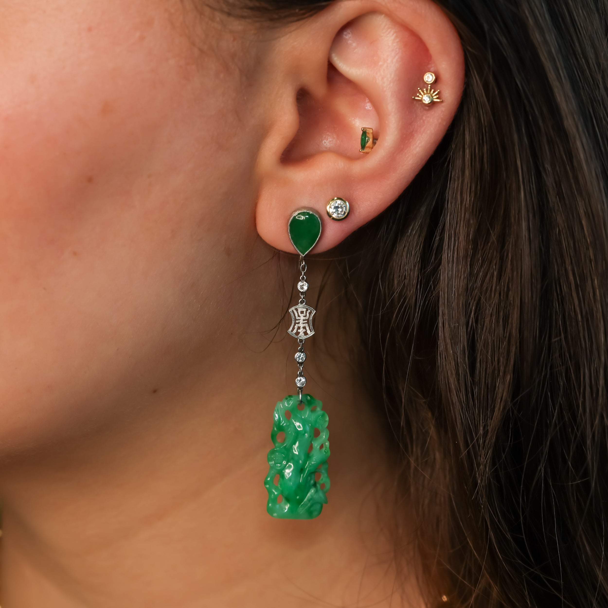 Platinum Marsh & Co Jade & Diamond Earrings