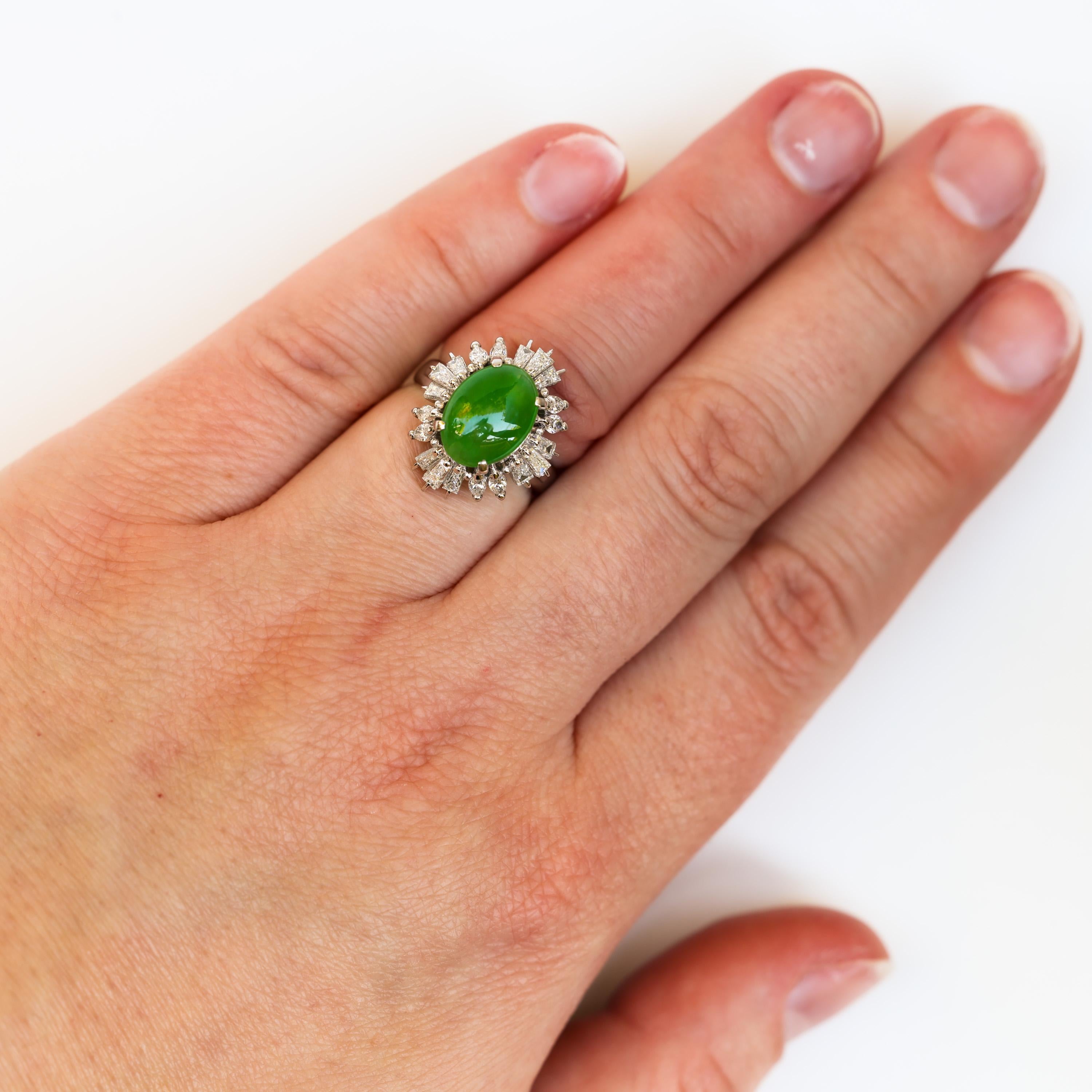 Vintage Jade & Diamond Ballerina Platinum Ring