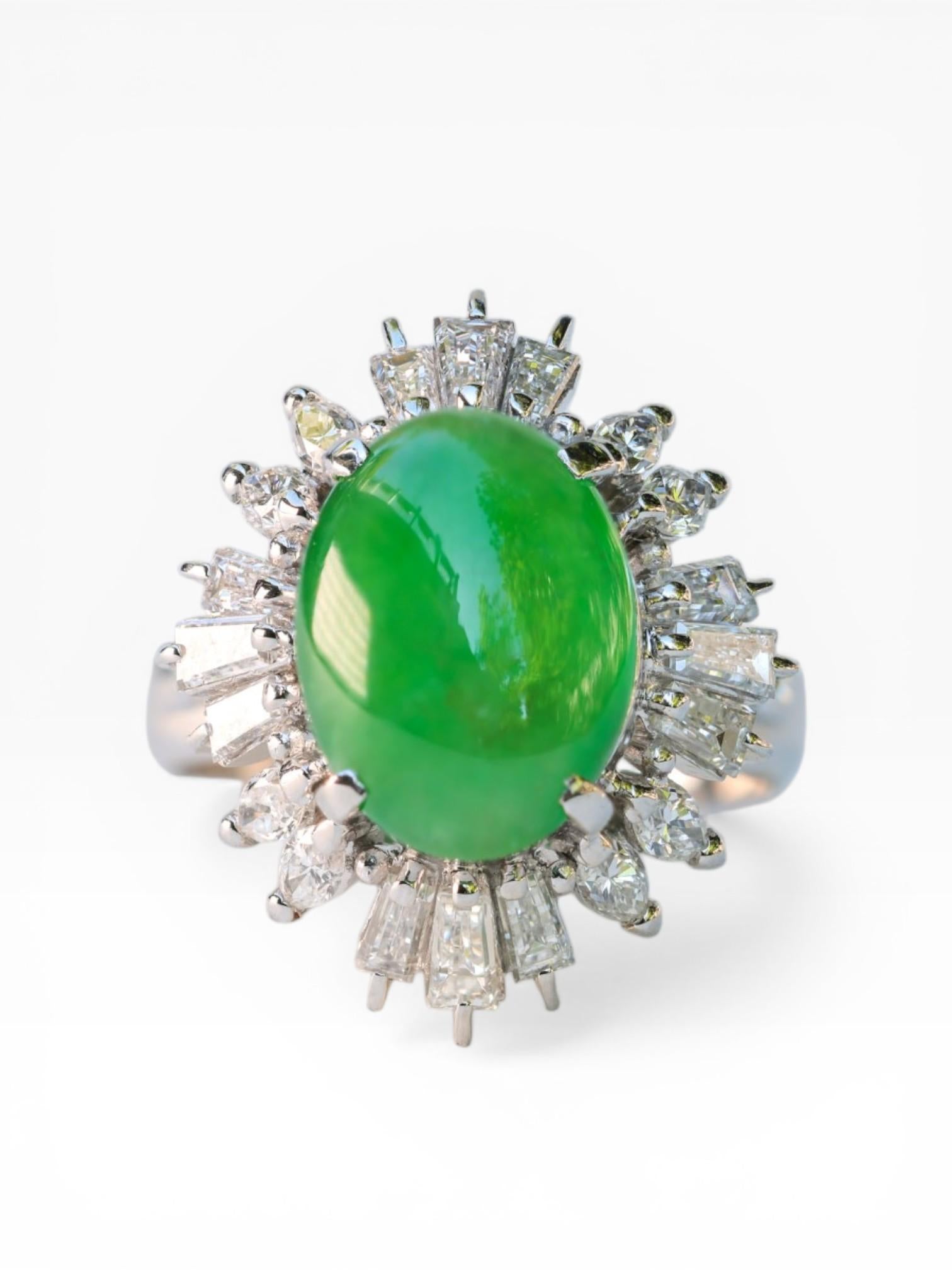 Vintage Jade & Diamond Ballerina Platinum Ring