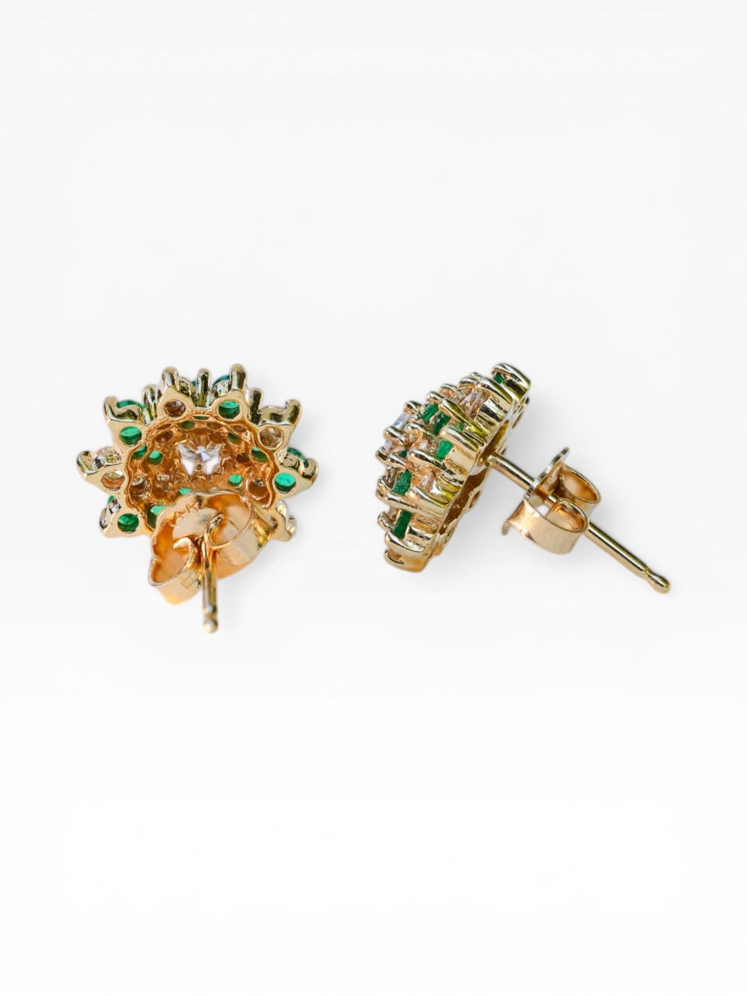 Vintage Emerald & Diamond Pinwheel 14K Stud Earrings